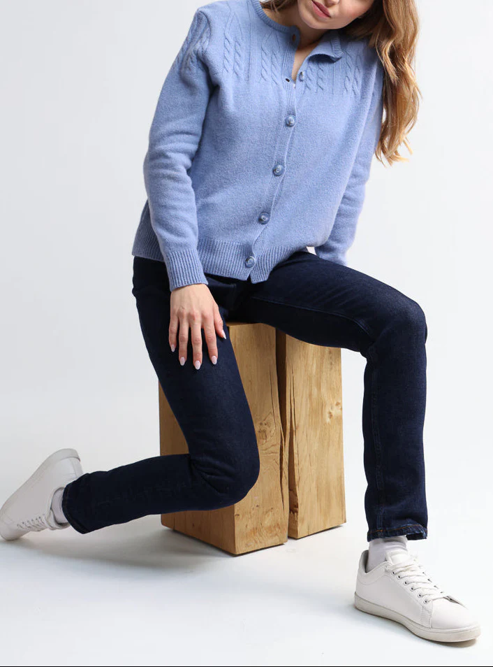 Cardigan femme laine mérinos bleu