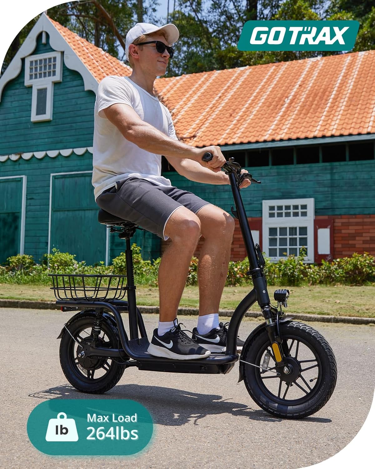 Trottinette électrique Gotrax pour adultes avec siège, autonomie maximale de 30 à 40 km, pneus tout-terrain, larges pédales