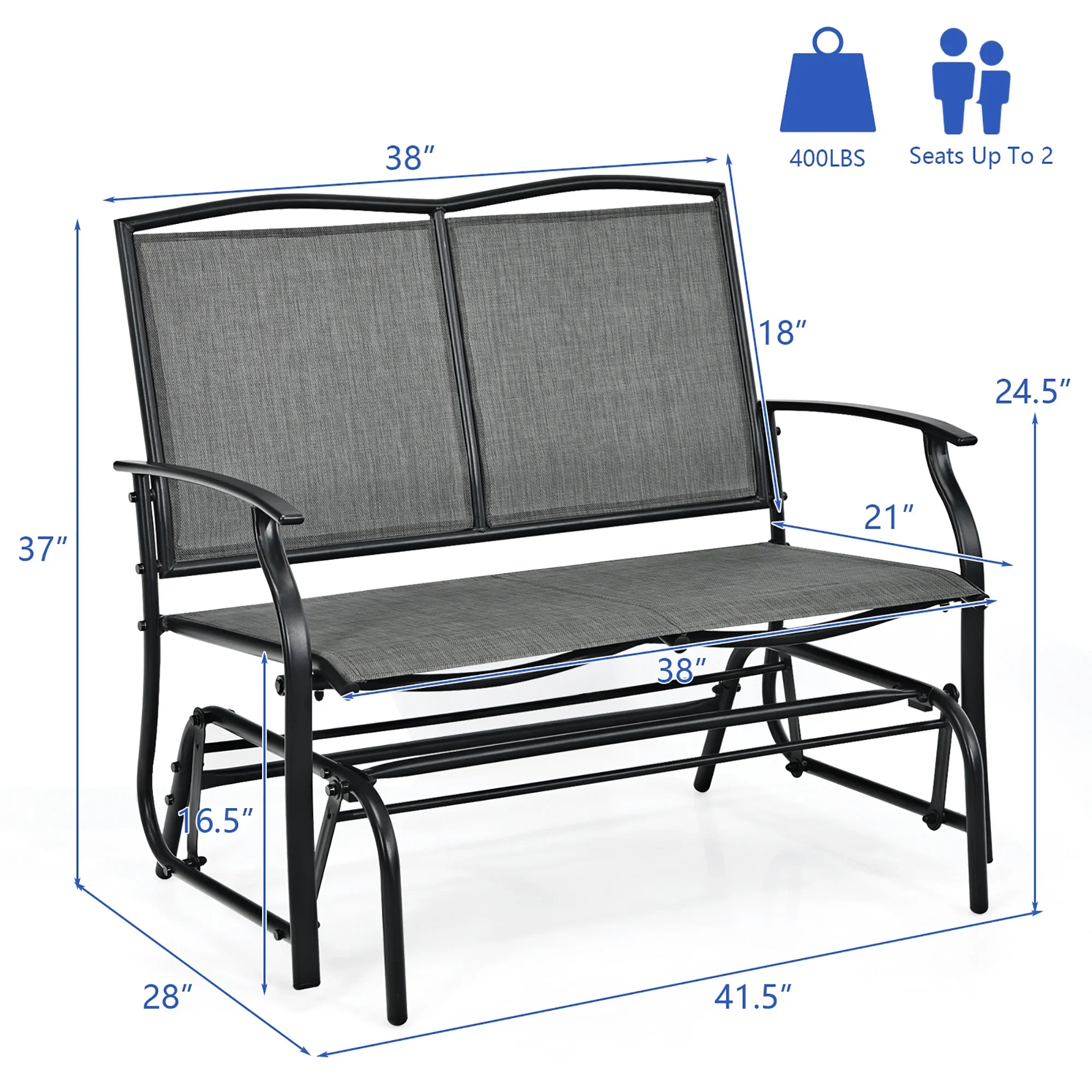 Costway Patio Glider Rocking Bench Double 2 Person Chair Loveseat Garden Black
