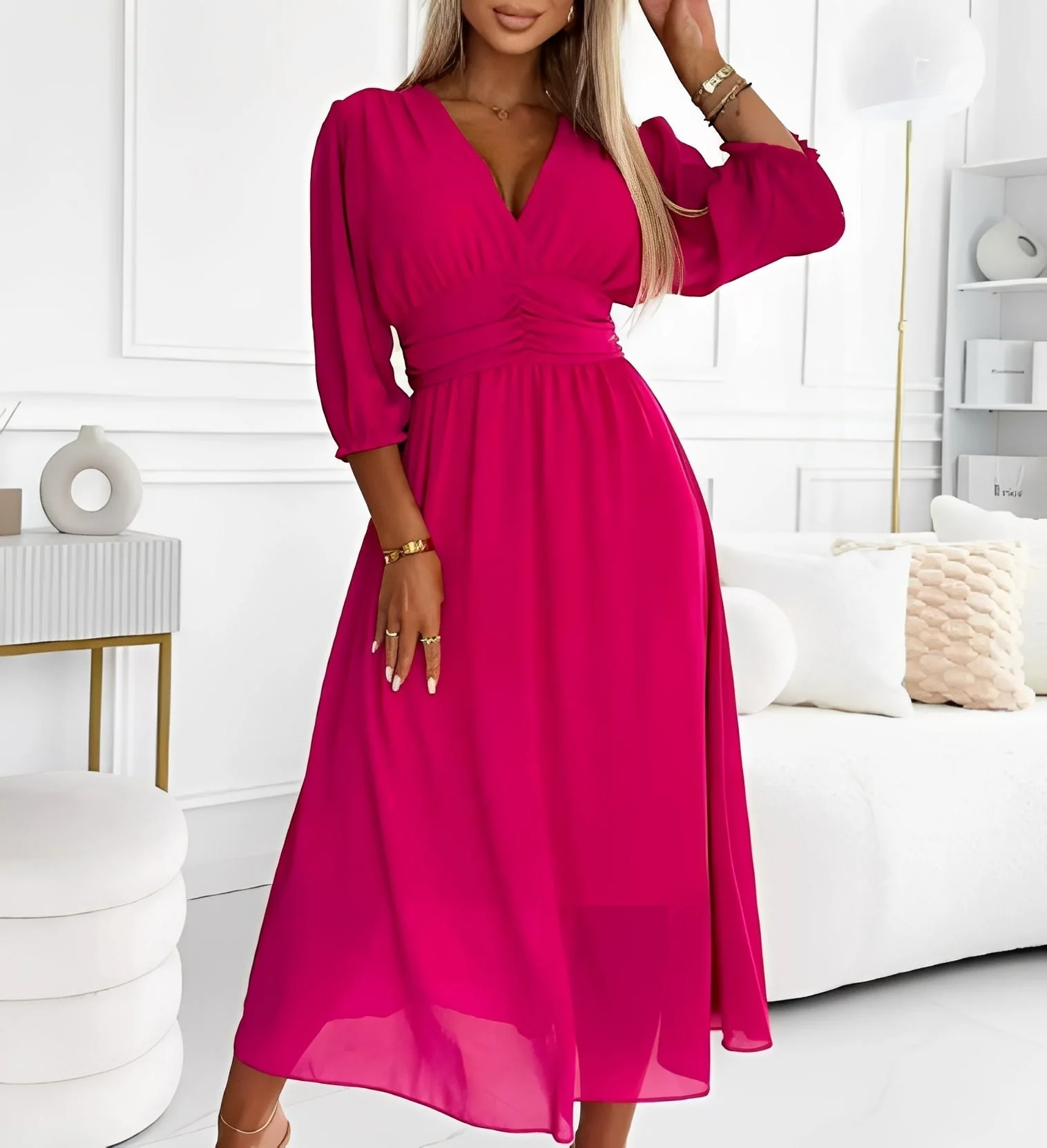 Aysha - Robe Midi à Manches Longues