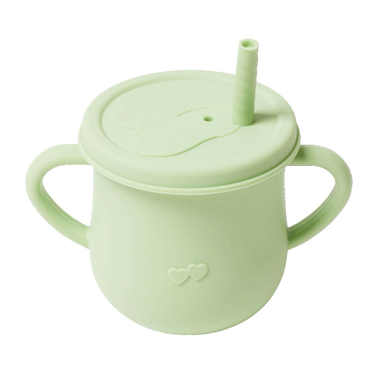 Gobelet bébé d'apprentissage à anses avec couvercle et paille silicone H11cm