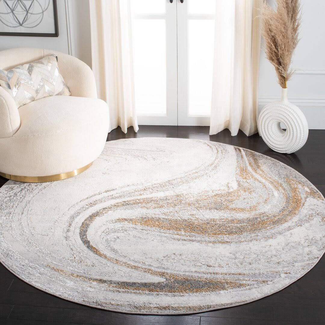 Ozturk Abstract Gray Area Rug Wrought Studio Rug Size: Round 6'7