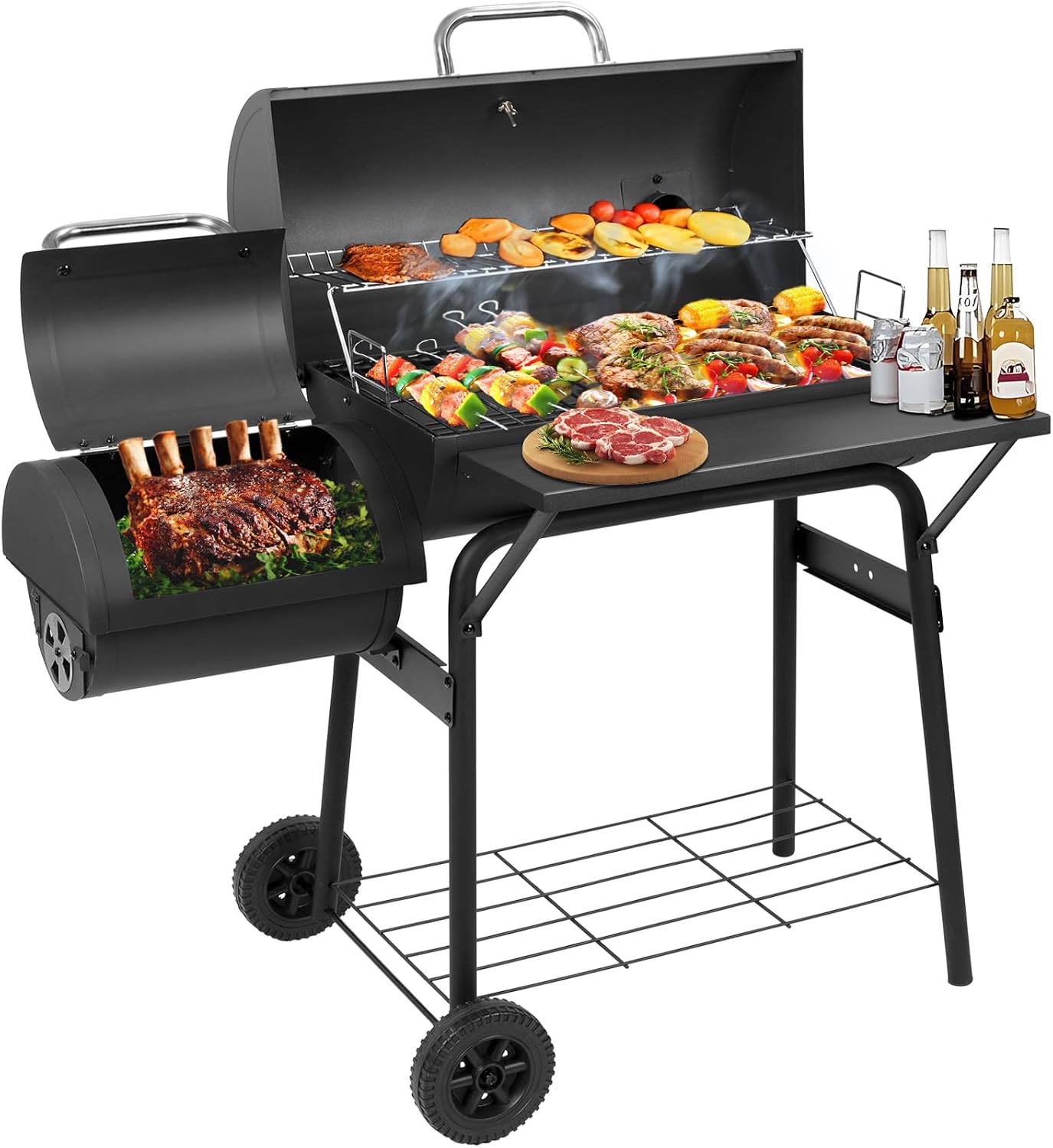 Charcoal Grill Offset Smoker 535 Sq.In. with Front Table for Outdoor BBQ