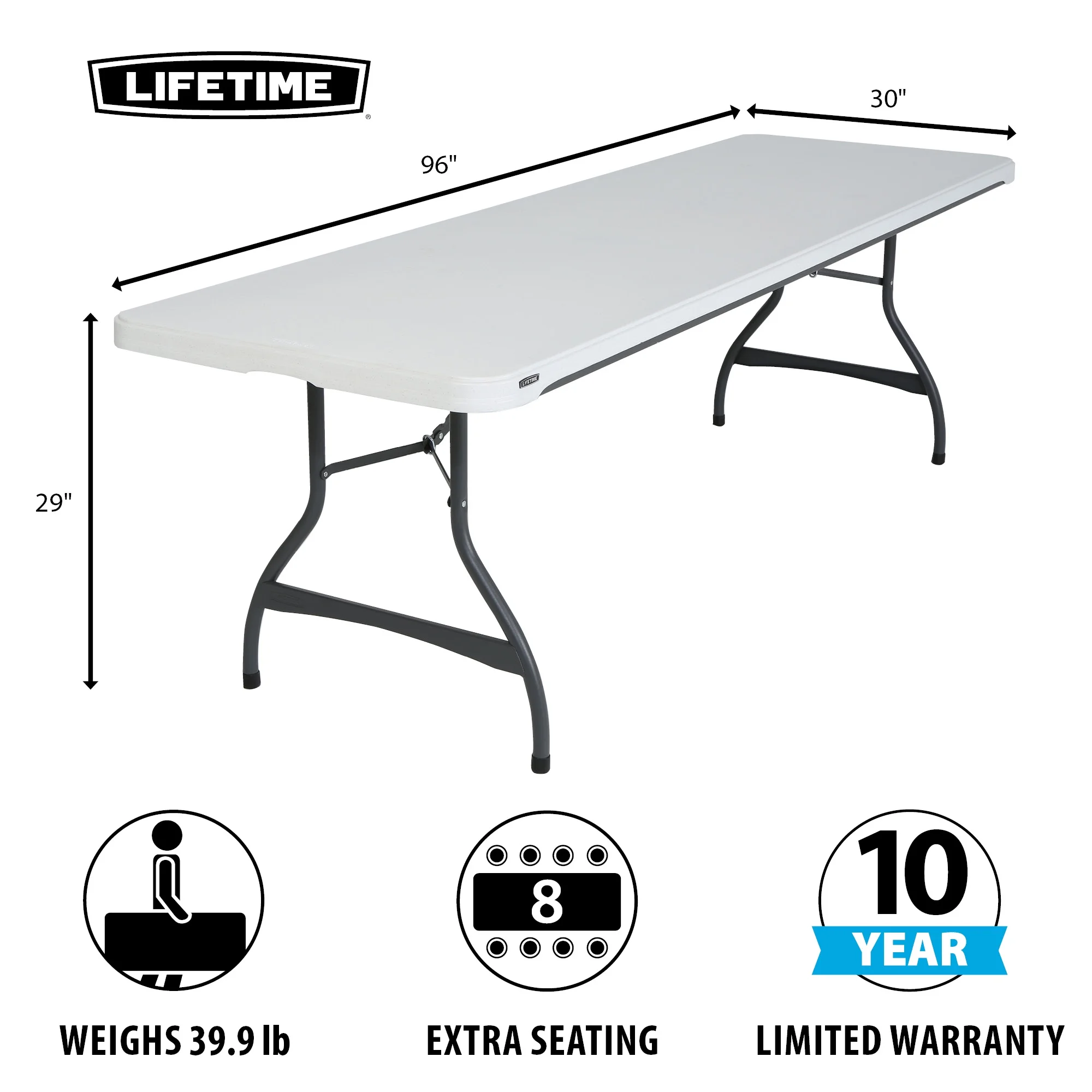 (4) 8-Foot Rectangle Stacking Tables and (32) Chairs Combo Indoor/Outdoor Commercial Grade, White Granite (80410) - Image 4