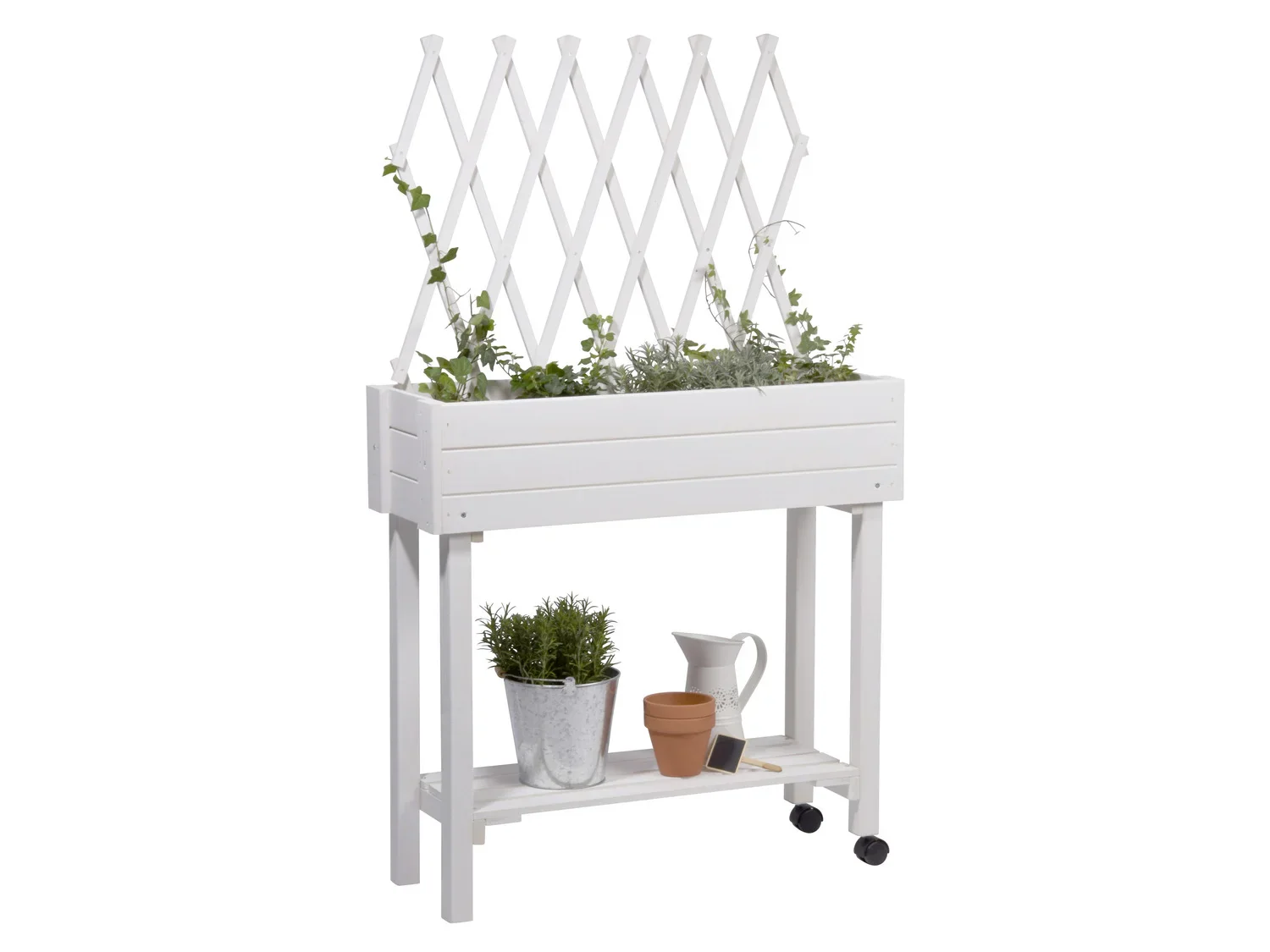 dobar Jardinire surleve  roulettes avec treillis, L 79 x l 28,5 x H130 cm