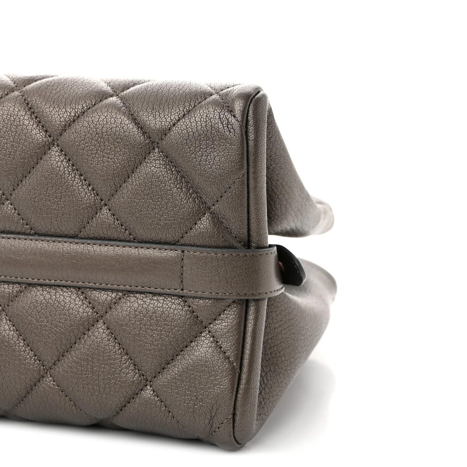 Metallic Goatskin Quilted Large City Rock Shopping Bag Silver
