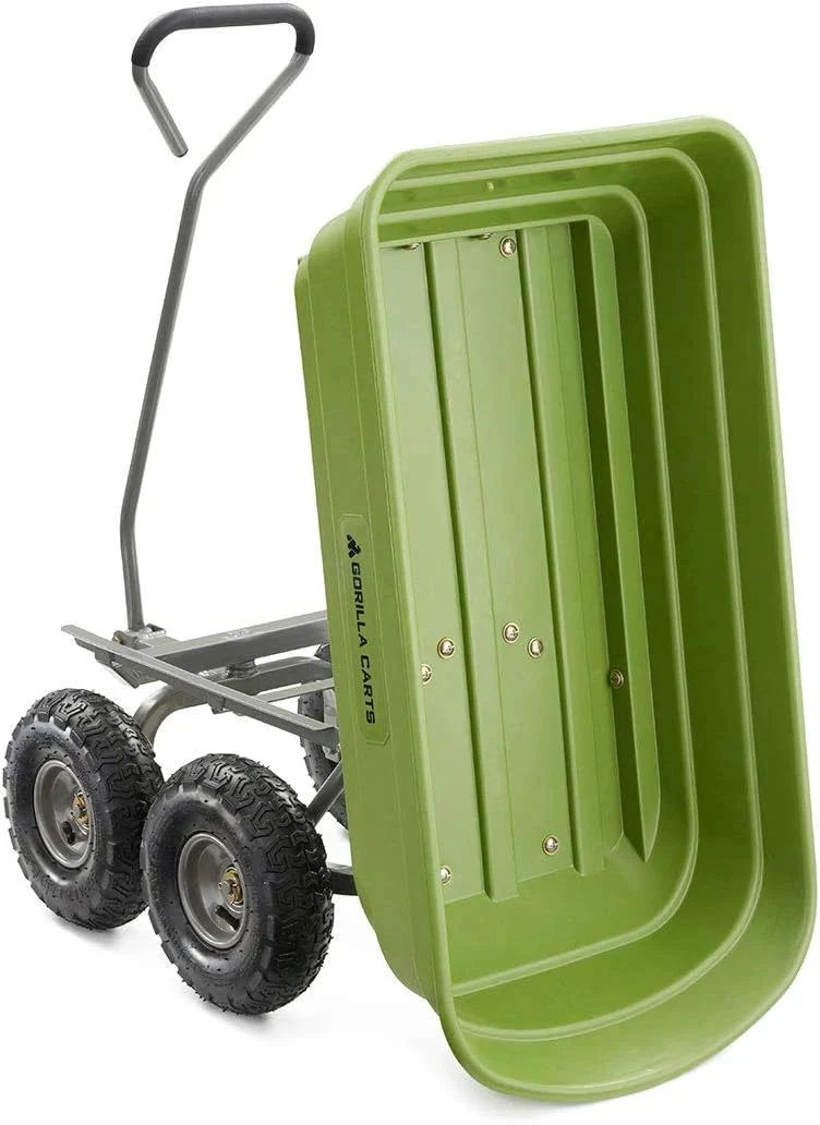 Heavy Duty Poly Utility Dump Wagon Garden Cart W/pneumatic Tires, 6 Cu ft - 1200 lb Capacity Outdoor Wheelbarrow for Yard, Landscaping &…