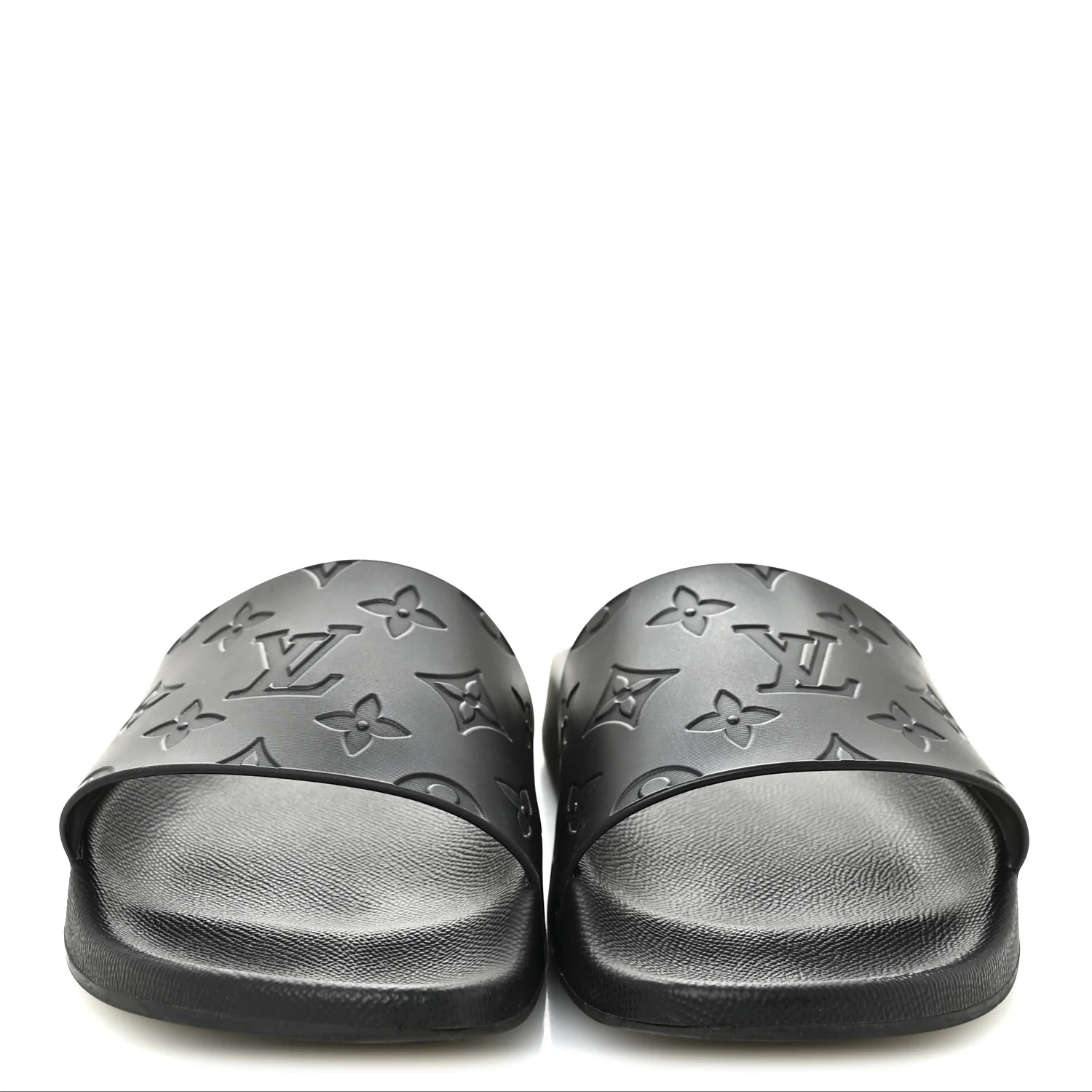 Rubber Embossed Monogram Mens Waterfront Mules 7.5 Black