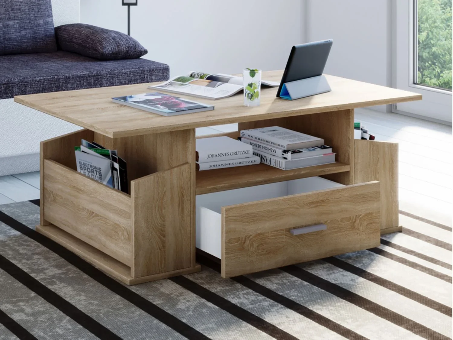 VCM Table basse Junata, avec tiroir, 44 x 110 x 52 cm