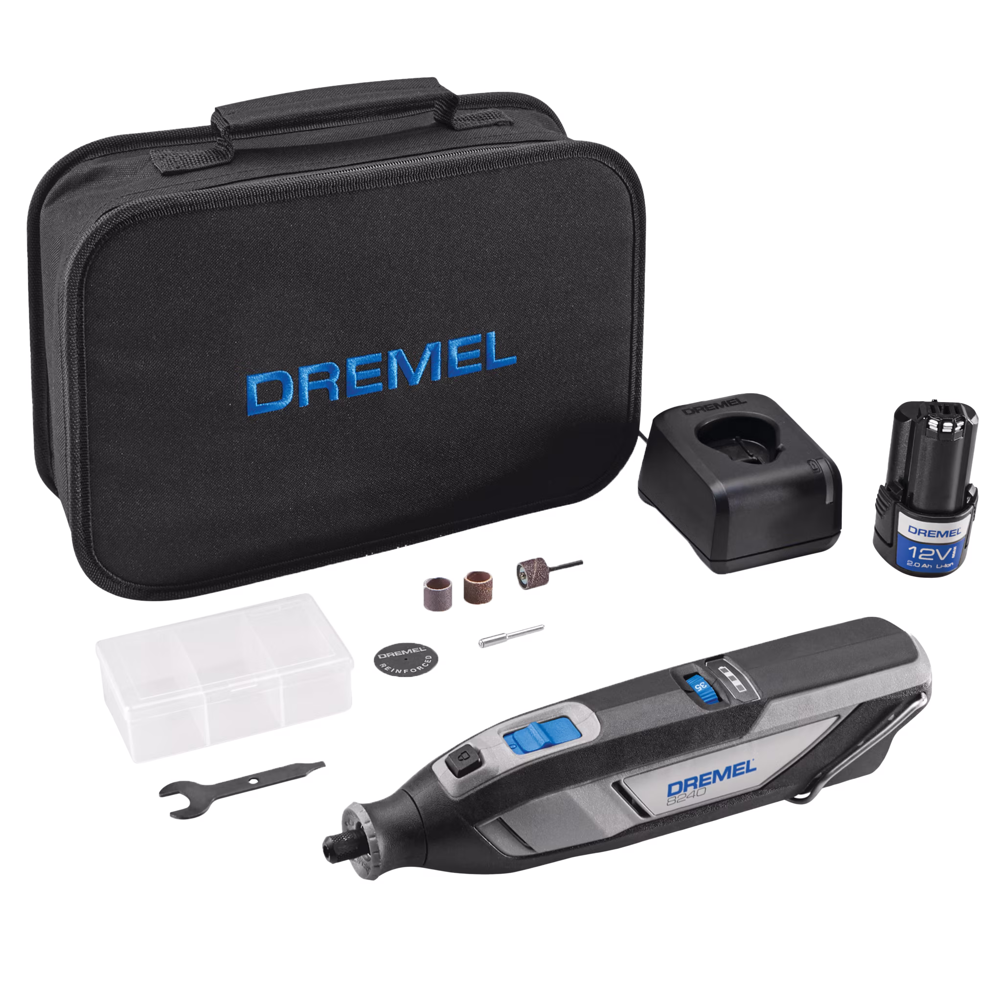 Dremel 8240/5 12V-Cordless Variable Speed Rotary Tool, 2Ah Li-Ion Battery with 5 Accessories, & Dremel Soft Case