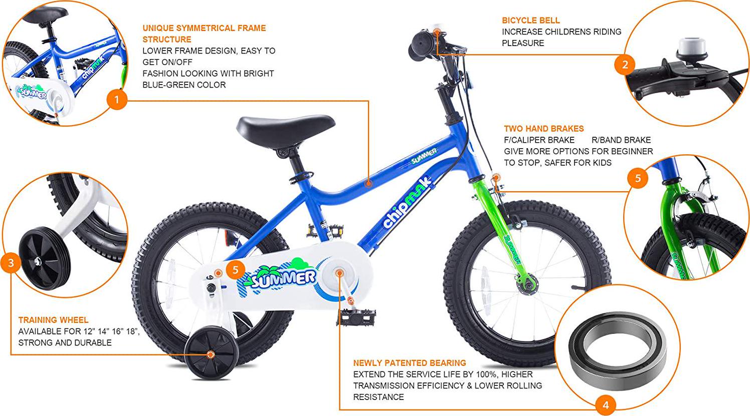 Chipmunk 18 inch MK Sports Kids Bike Summer Blue With Training Wheels and Kickstand - Image 6