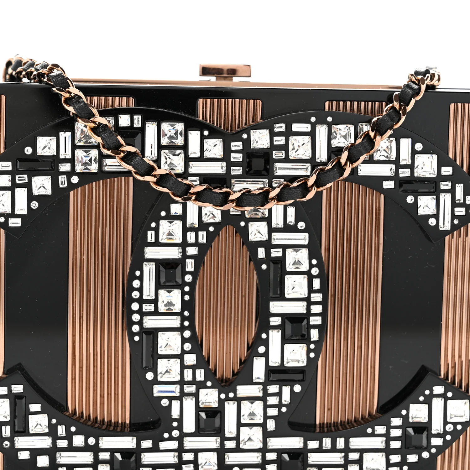 Plexiglass Crystal CC Minaudiere Clutch Black Copper