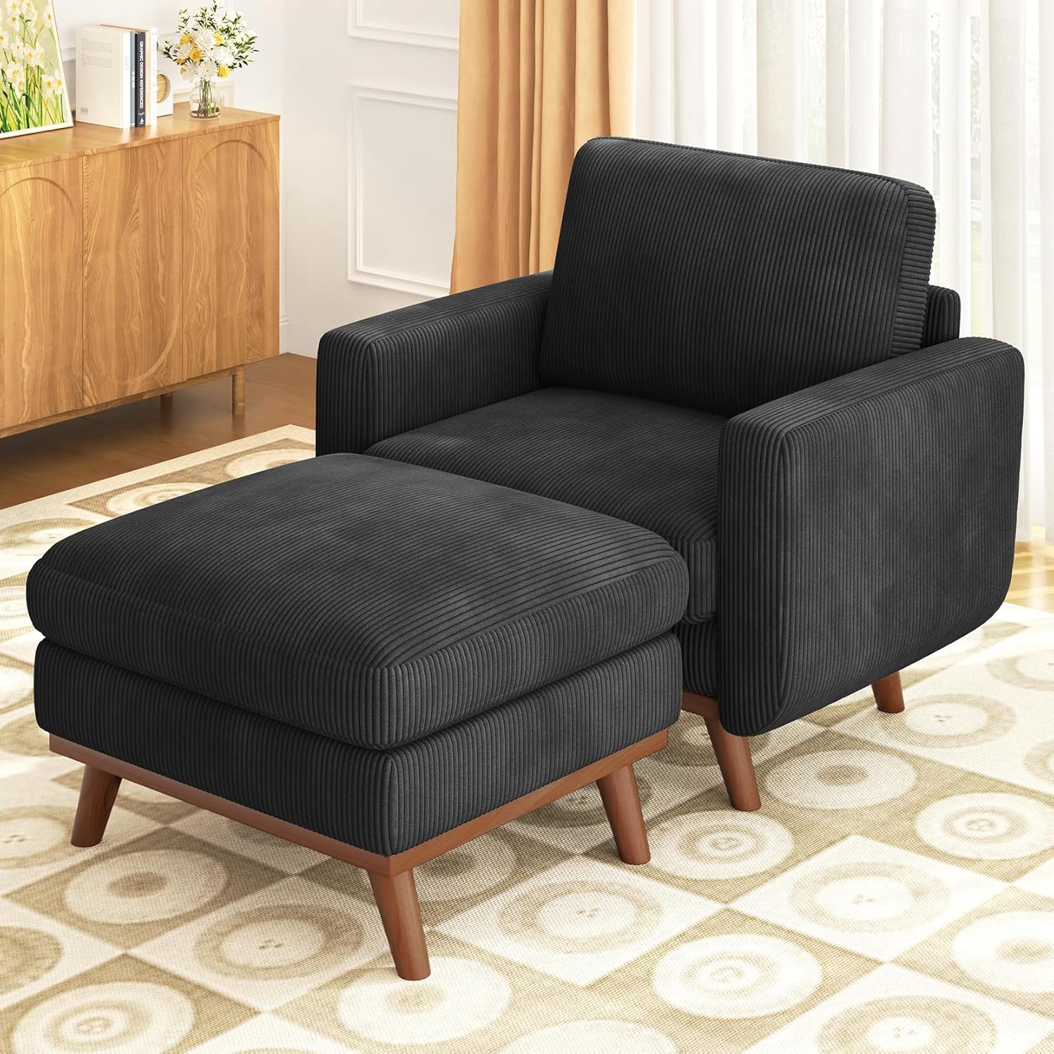 Canapé deux places Vesgantti 173 cm - Vert, velours côtelé confortable avec coussins à ressorts, structure en bois massif, assise profonde moderne, idéal pour la chambre, le salon et le bureau.