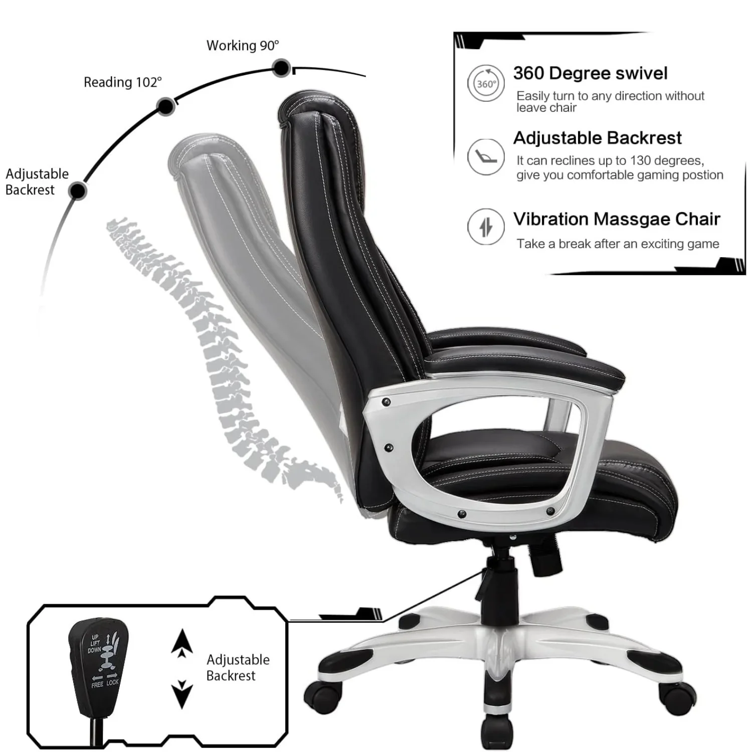 AECOJOY Office Chair Ergonomic, Leather Office Chair with High Back