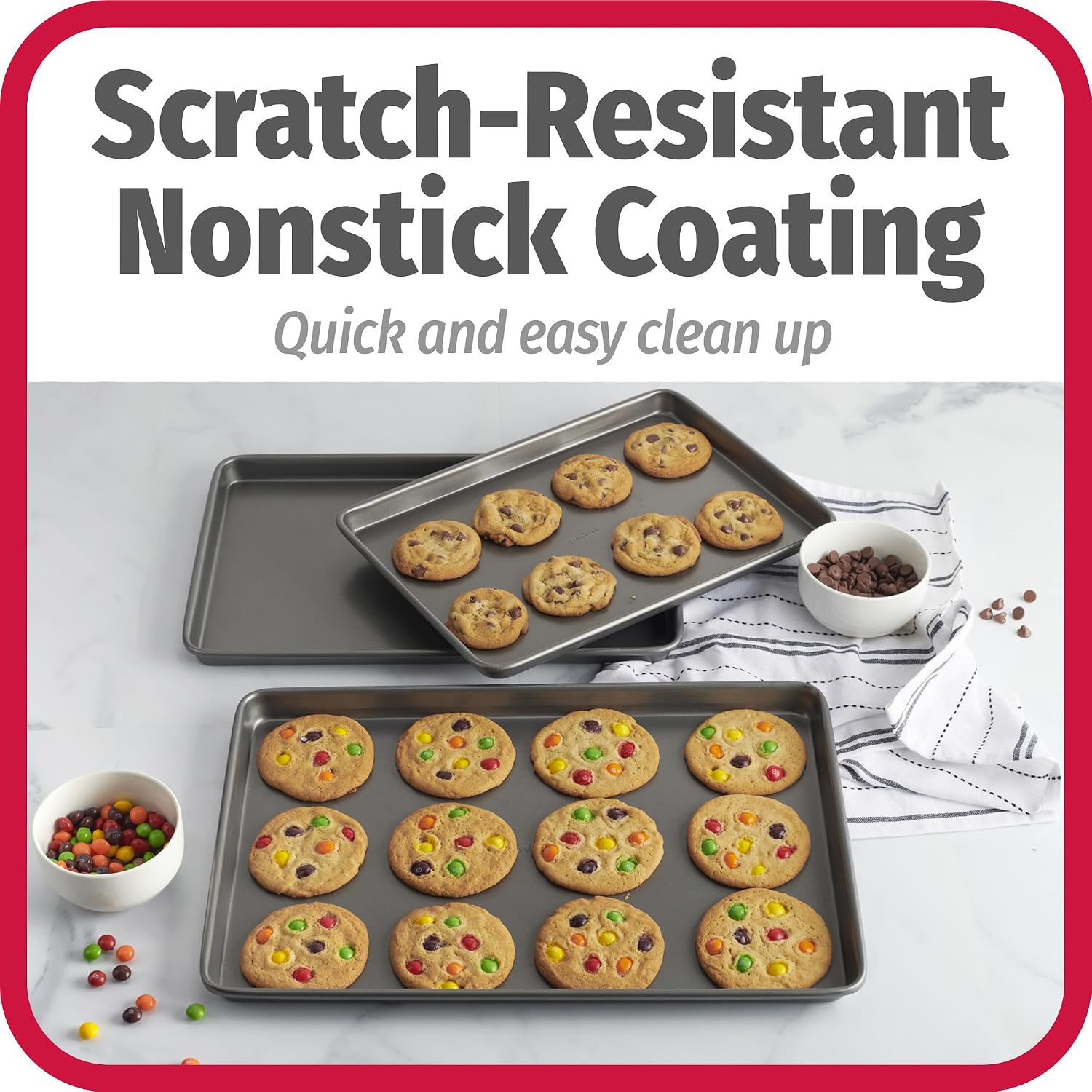 GoodCook Everyday Nonstick Baking Sheet Set, 3 Pack Includes Small (13×9), Medium (15×1) and Large (17×11) Pans, Carbon Steel Construction Cookie Sheets Bakeware Set, Gray