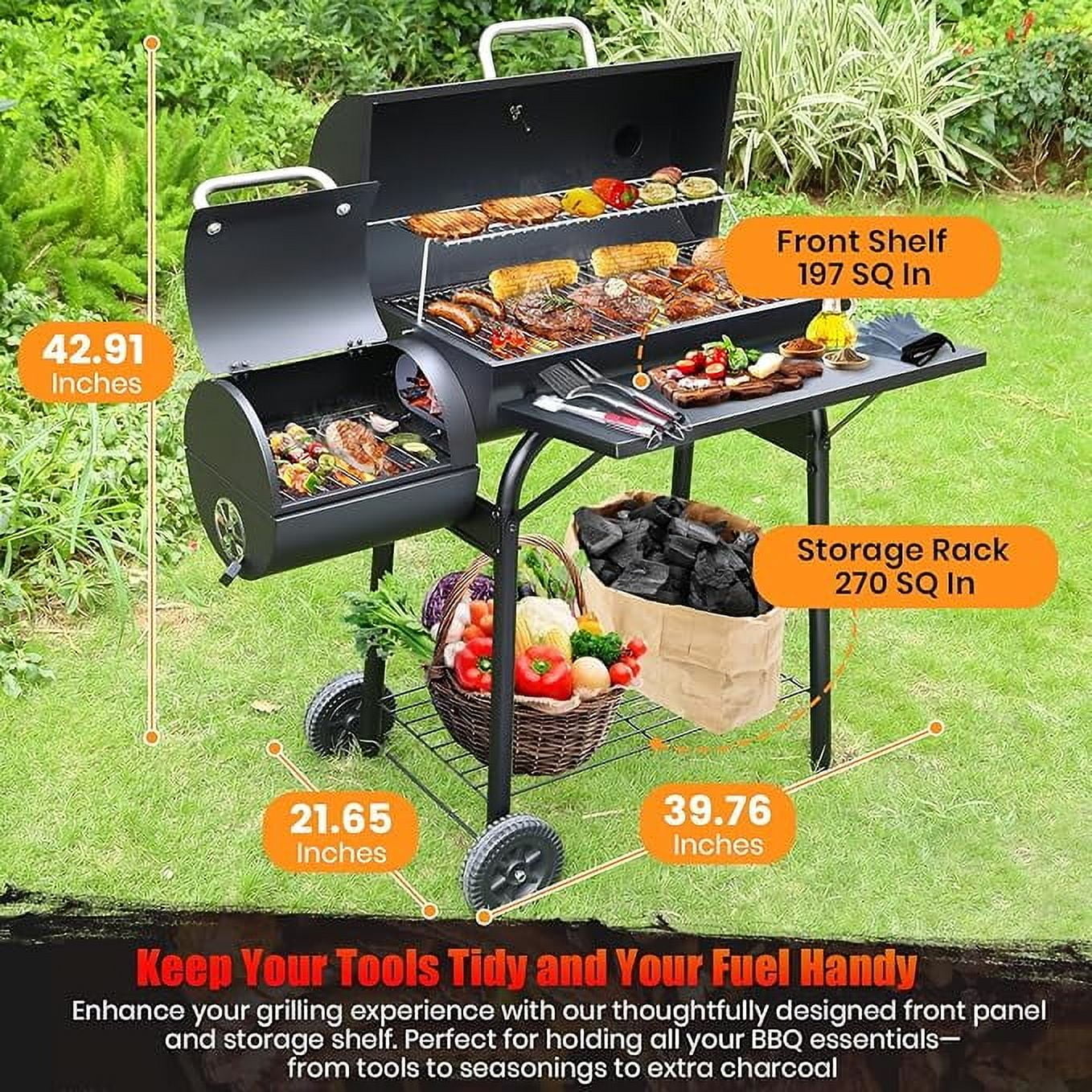 Charcoal Offset Smoker Grill Family-Size 4-6 Person BBQ with Temperature Control Portable Wheels(L) - Image 4