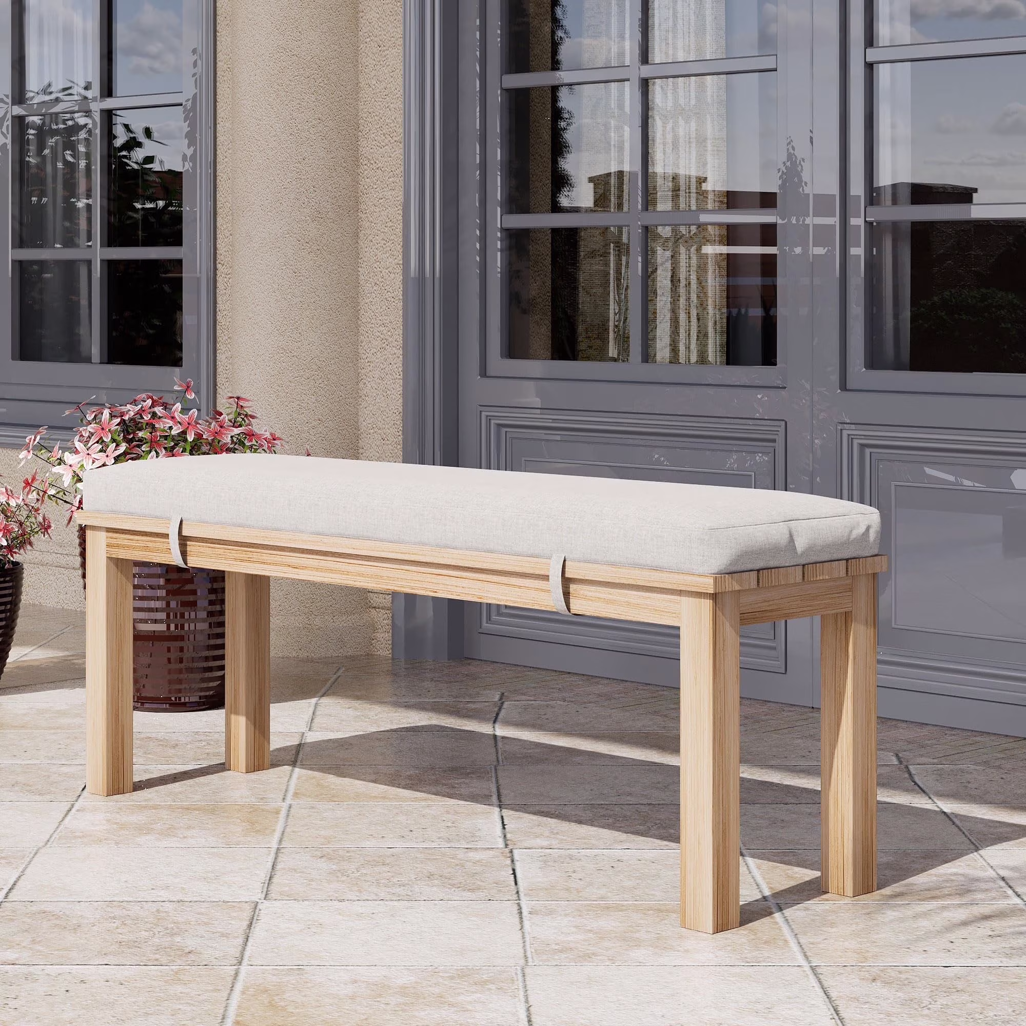 May in Color Aluminium Bench with Waterproof Cushions for Garden, Porch, Balcony, Brown