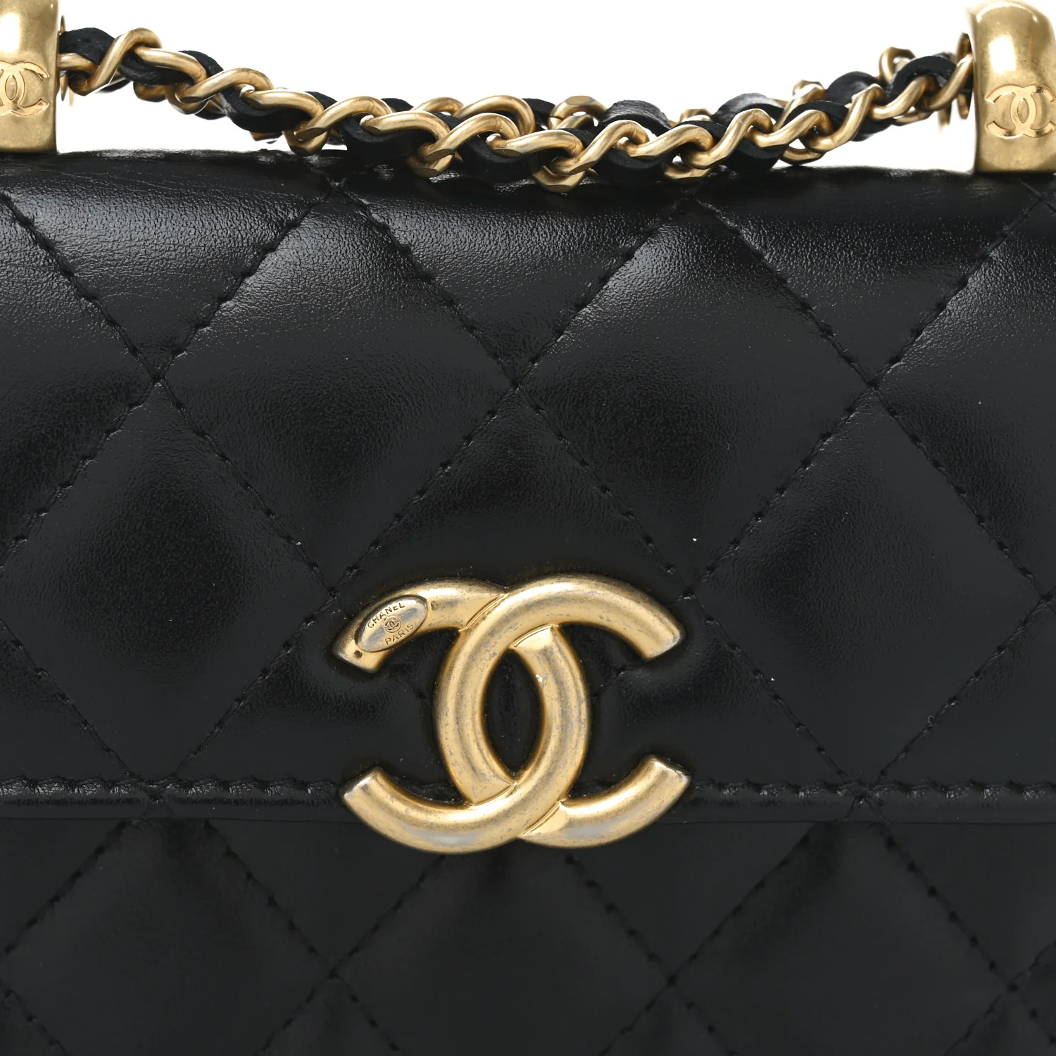 Calfskin Quilted Perfect Fit Coin Purse With Chain Black