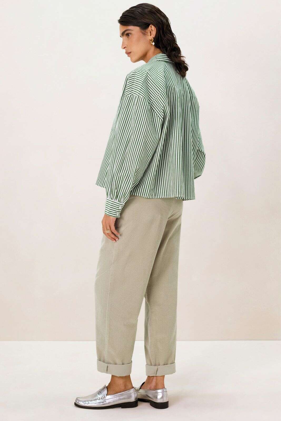 Groen gestreepte boxy blouse