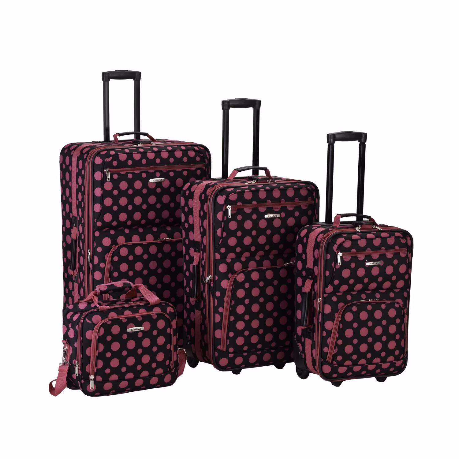 Luggage Fashion Collection 4 Piece Softside Expandable Luggage Set(Black Pink Dot)