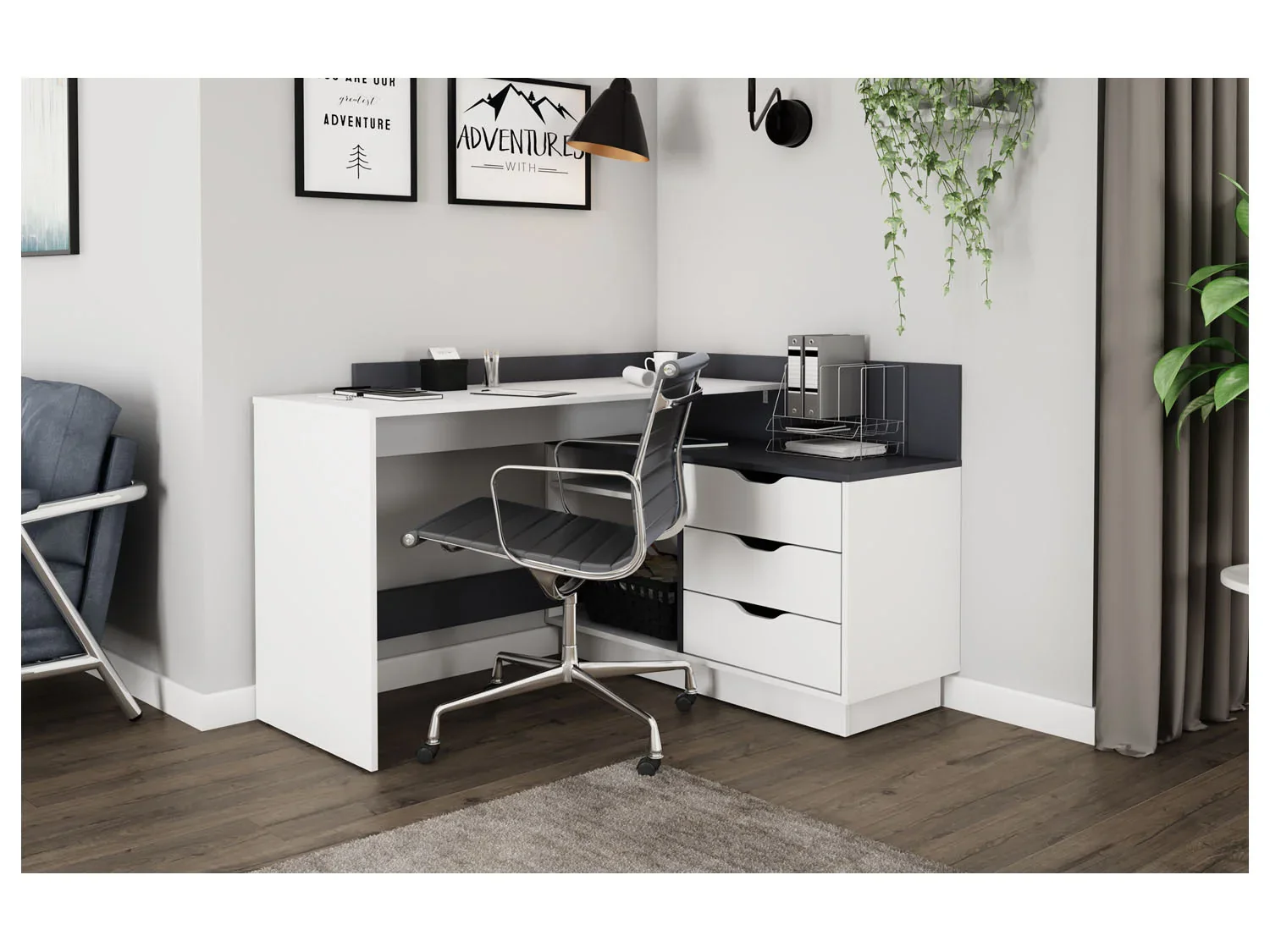 byLIVING Bureau d'angle Belfast avec compartiments, 129 x 105 x 83 cm