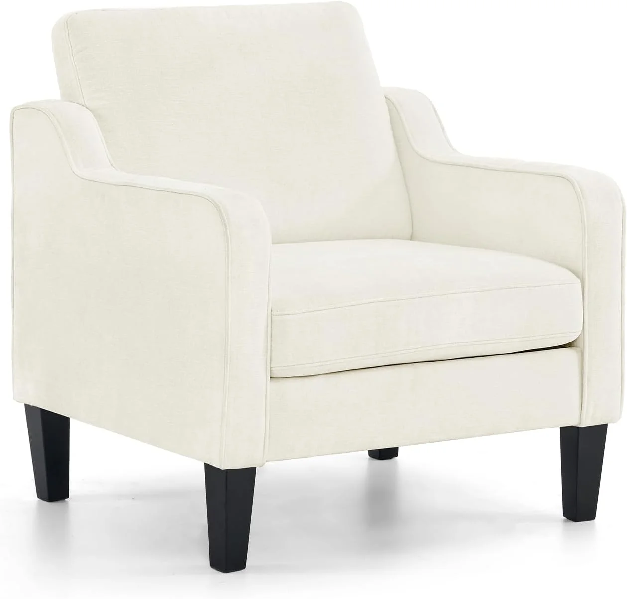 VINGLI Mid Century Modern Chenille Comfy Armchair, Creamy White