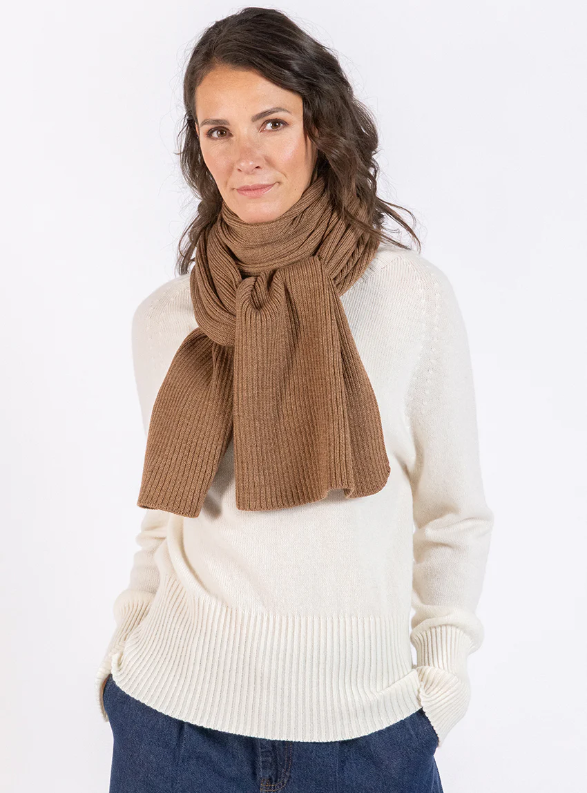Echarpe en laine mérinos marron glacé