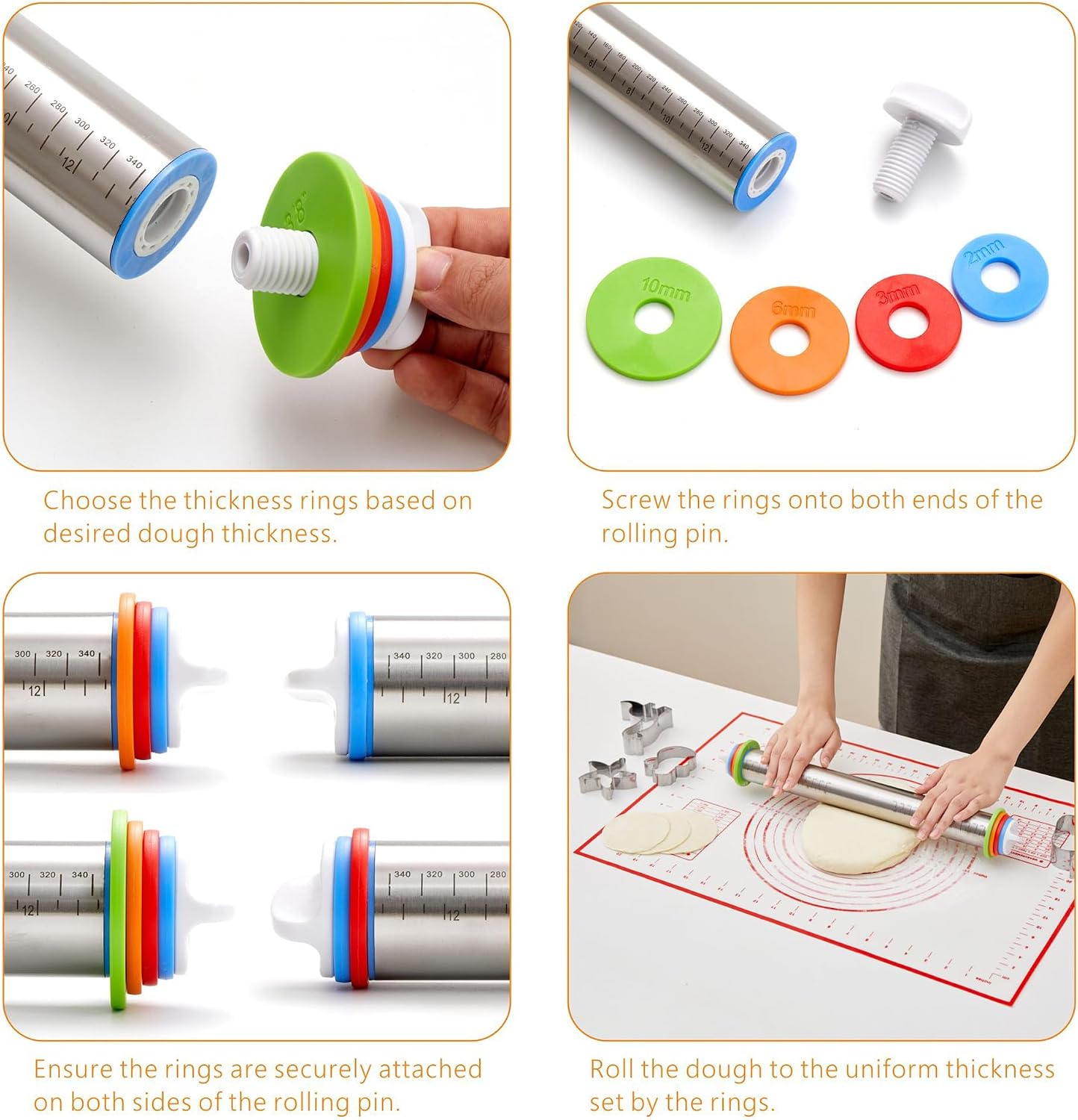 Rolling Pin with Thickness Rings, Fulimax 17