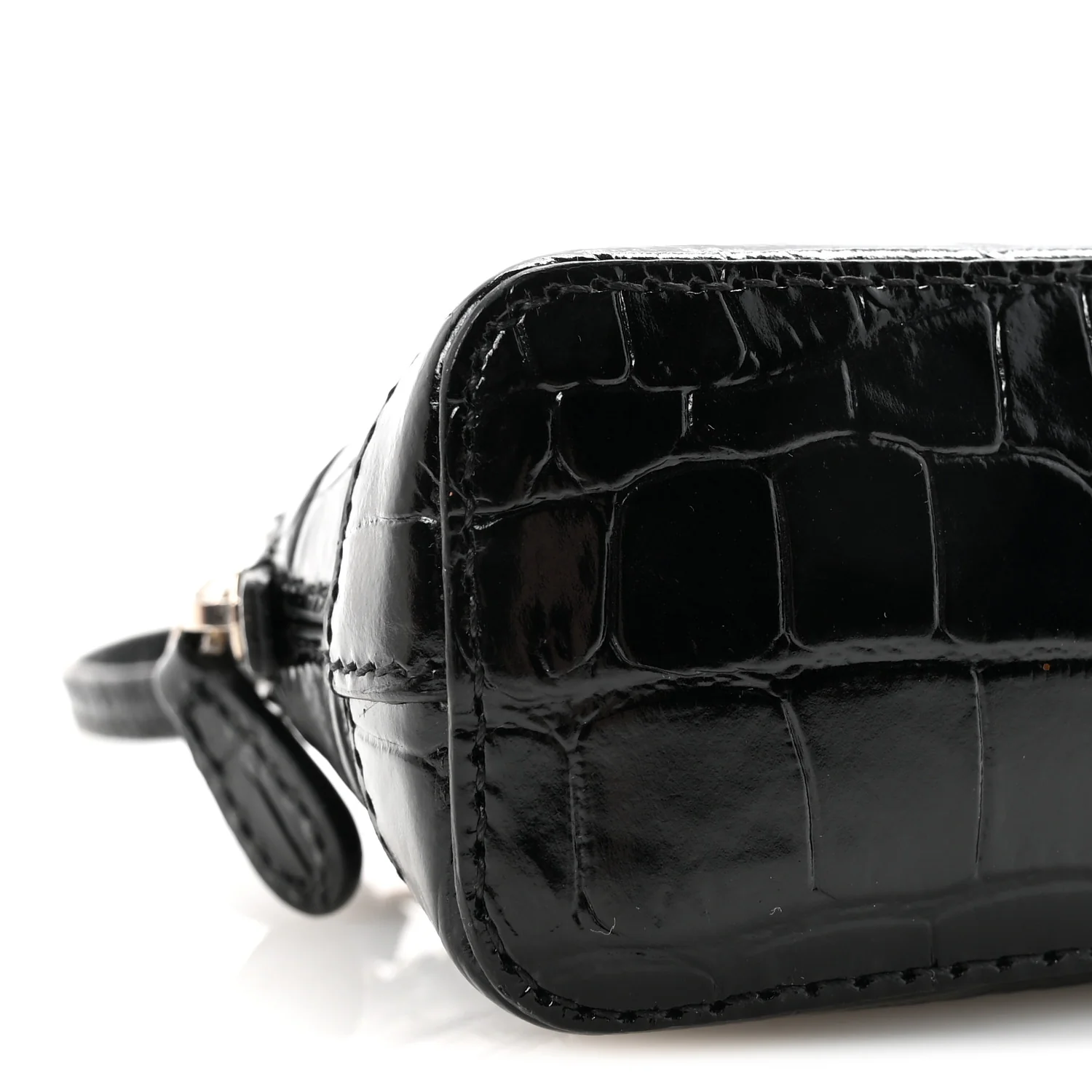 Shiny Calfskin Logo Crocodile Embossed Mini Ville Top Handle Bag Black