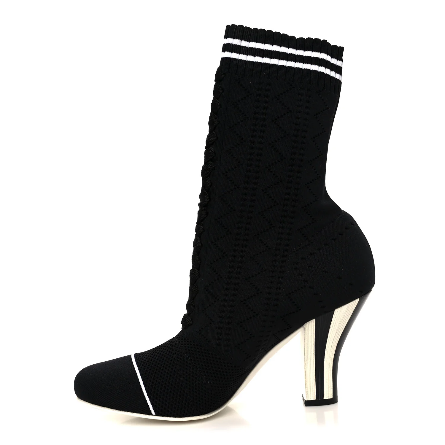 Stretch Fabric Openwork Rockoko 105mm Sock Boots  40 Black White