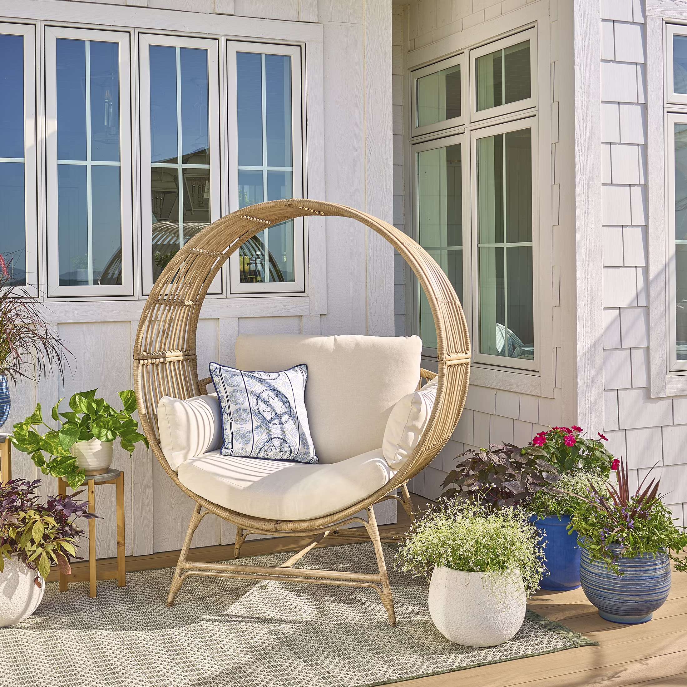 Better Homes & Gardens Bellamy Round Wicker Outdoor Lounge Chair, Beige