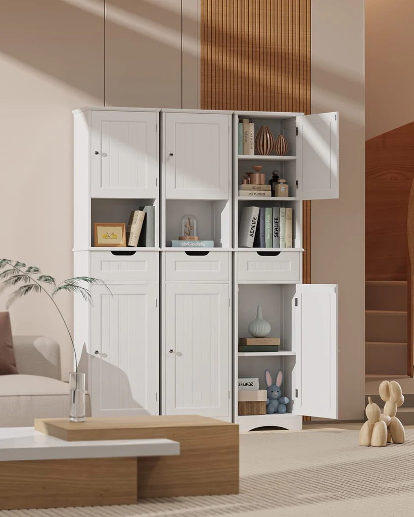 67"H Bathroom Storage Cabinet with 2 Doors and 1 Drawer for Bathroom, Bedroom, Kitchen, and Living Room White Image 5