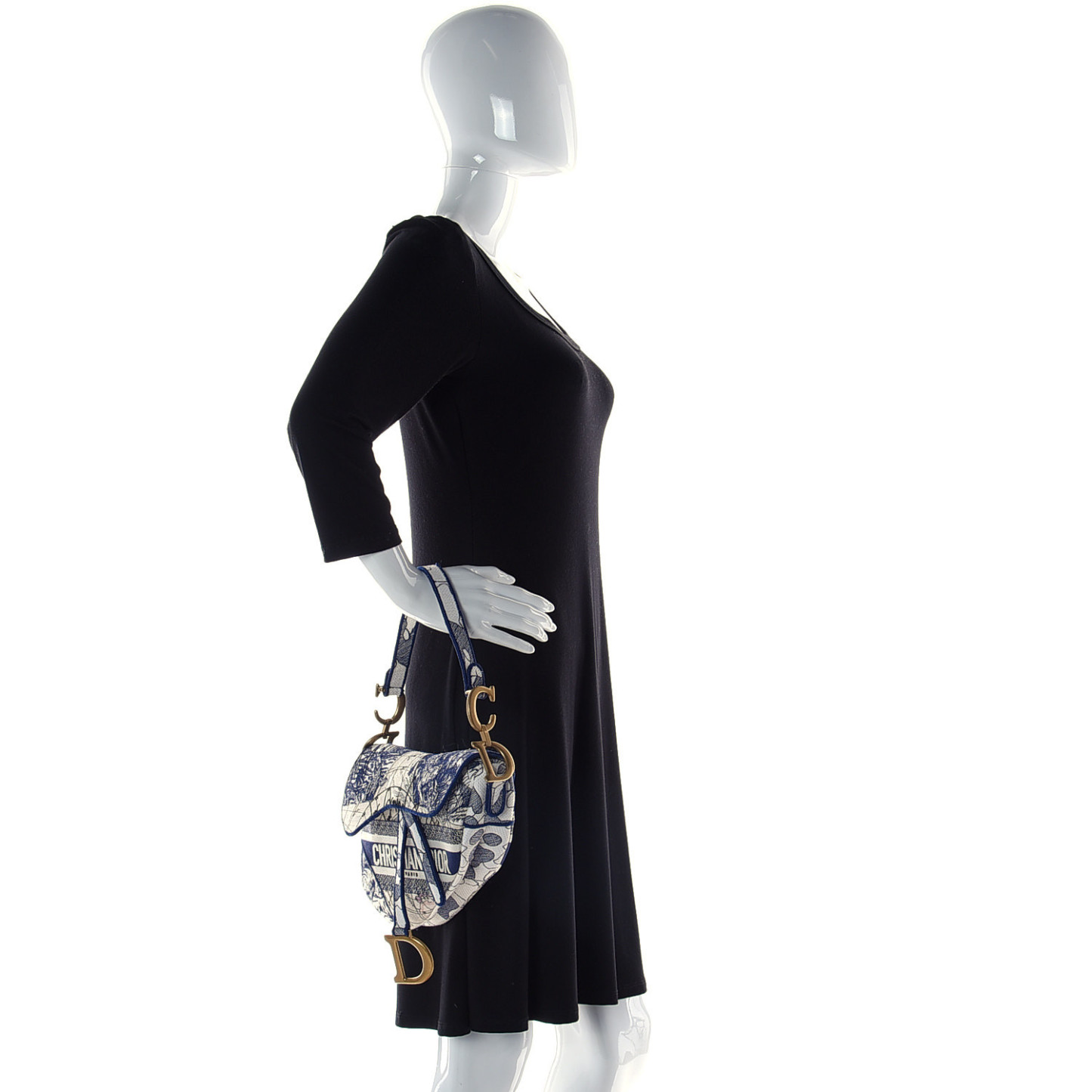 CHRISTIAN D Canvas Embroidered Around the World Saddle Bag Blue