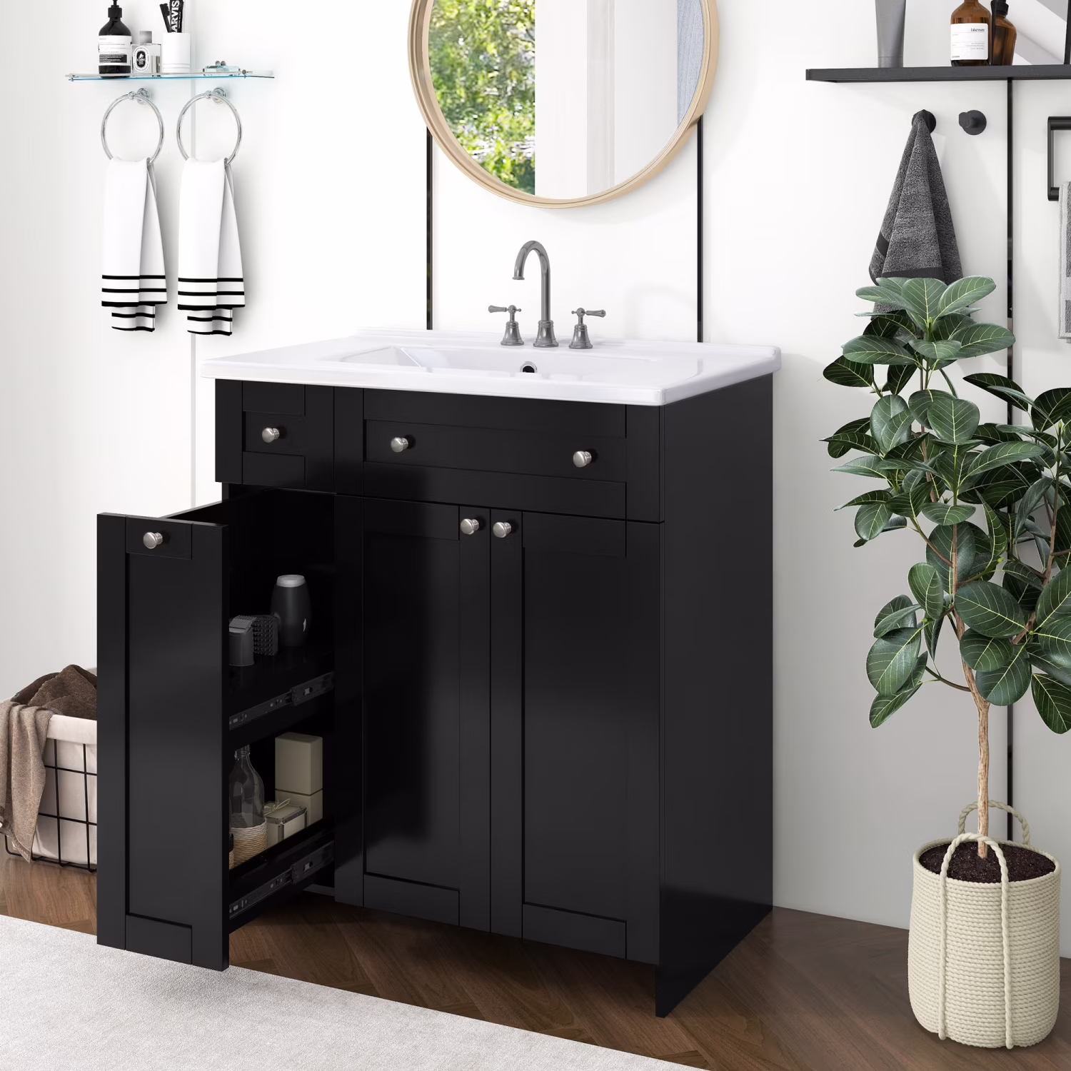 30" Bathroom Vanity with Sink Combo Wall Mounted Storage Cabinet Set with Soft Close Drawers, Modern Design with Invisible Handle, Resin Basin Sink Top, Gray
