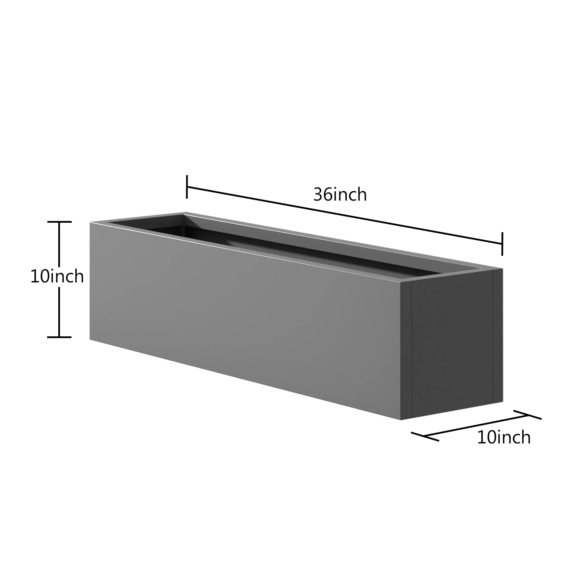 MAYEERTY 36*9*9 Gray Modern Large Rect Metal Planter Box with Drainage Hole for Outdoor Gardening & Balcony