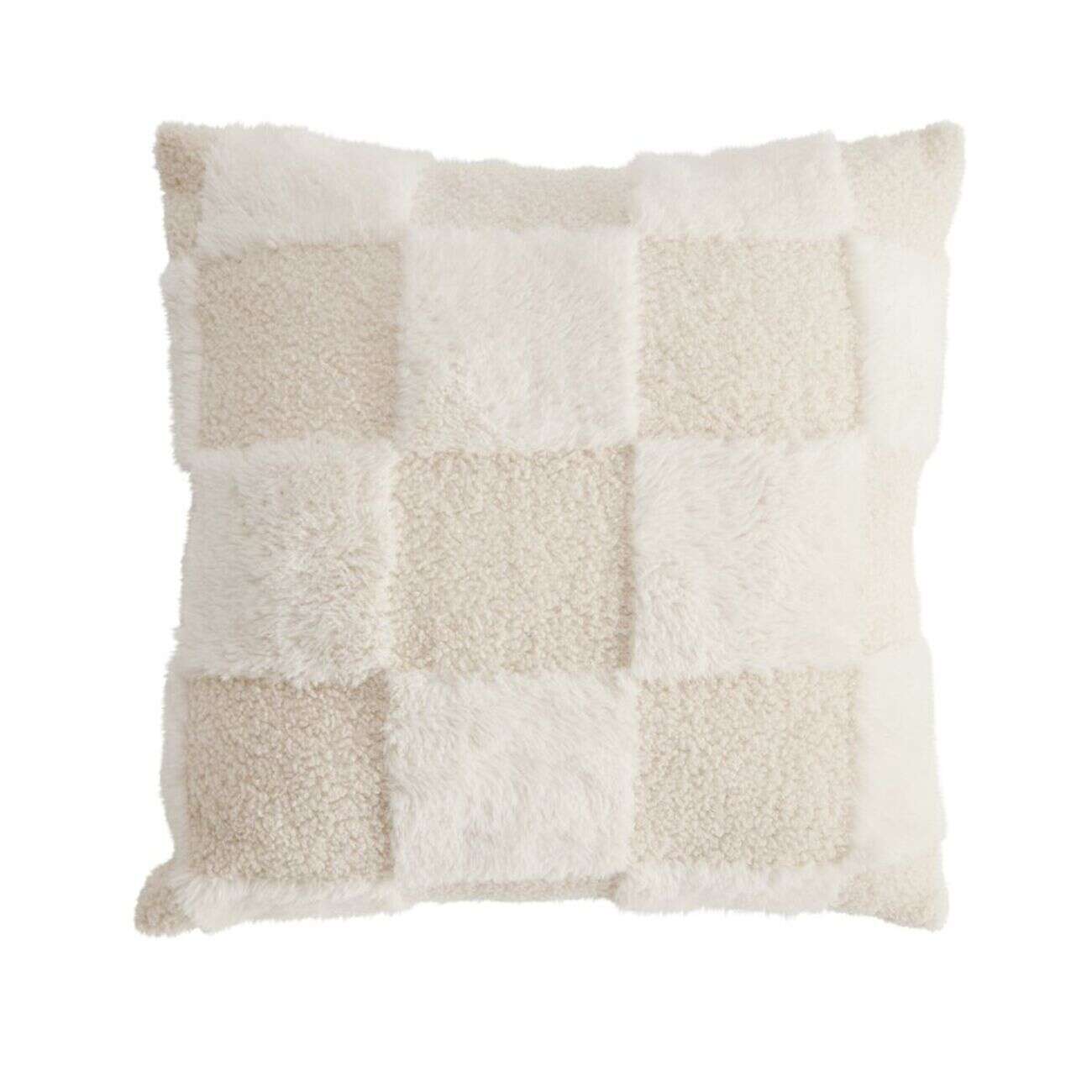Coussin carré déco fourrure Teddy motif beige 45x45cm (2 modèles)