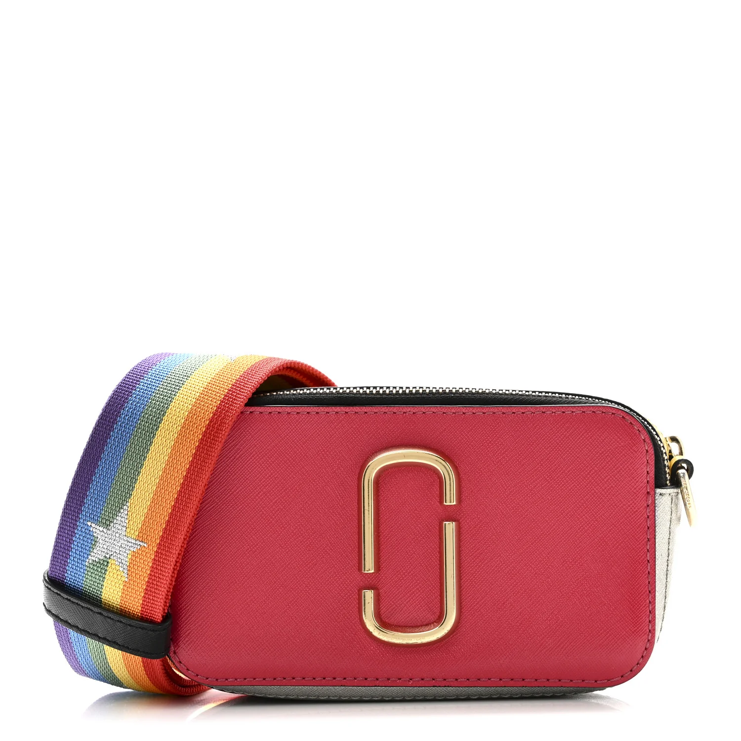 Saffiano Rainbow Strap Color Block Small Snapshot Camera Bag Pink Multicolor