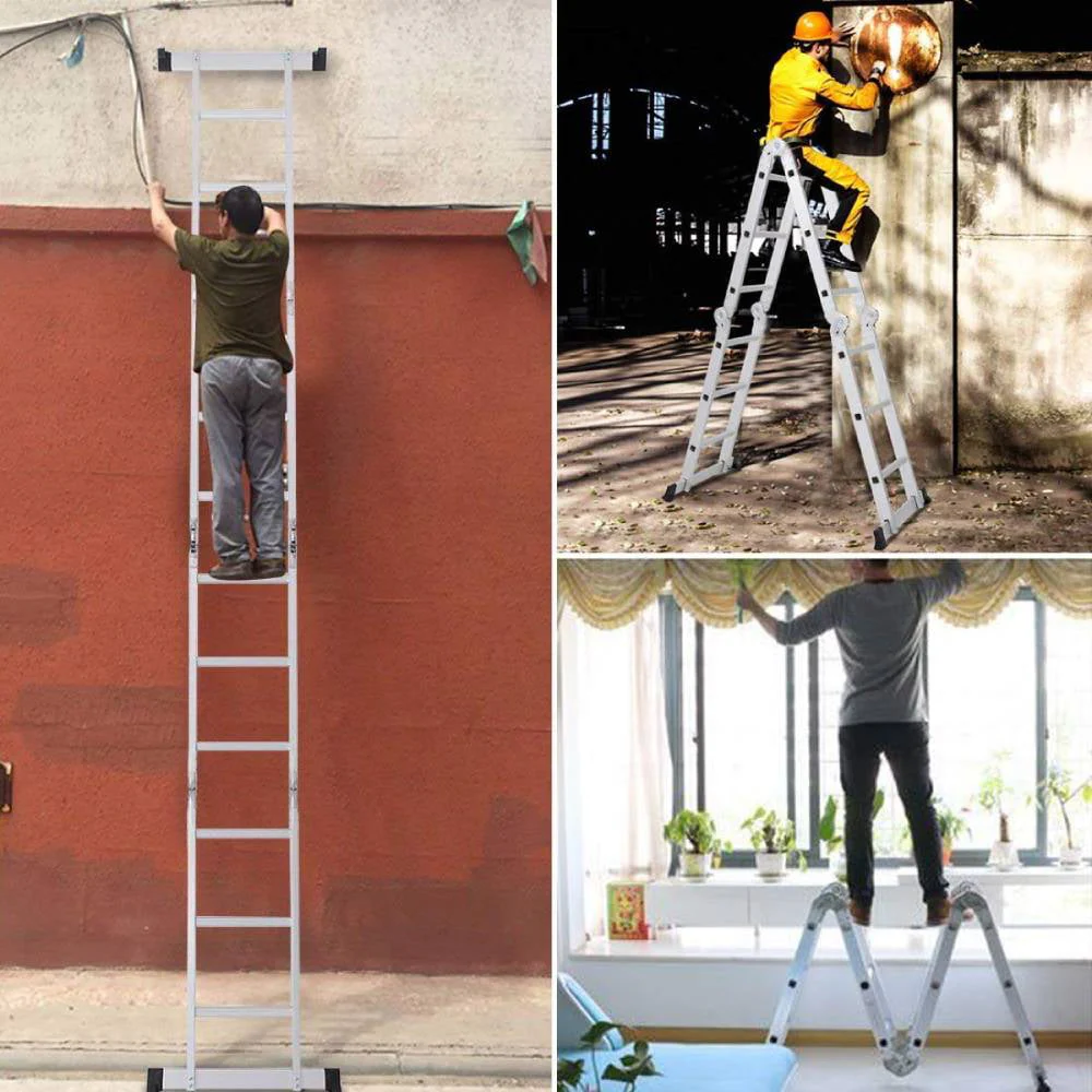 12.5ft 7 in 1 Multi-Purpose Scaffold Ladder, Folding Aluminium Extension Ladder, EN 131 Standard, 330lbs Capacity - Image 2