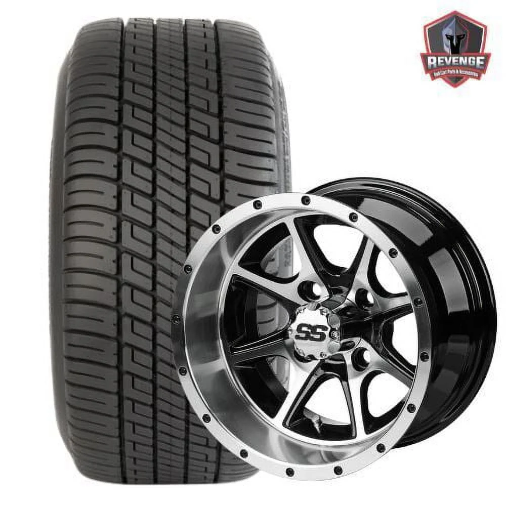 12" Machined Black Golf Cart Wheels and Tires Combo (205/30-12) Set of 4