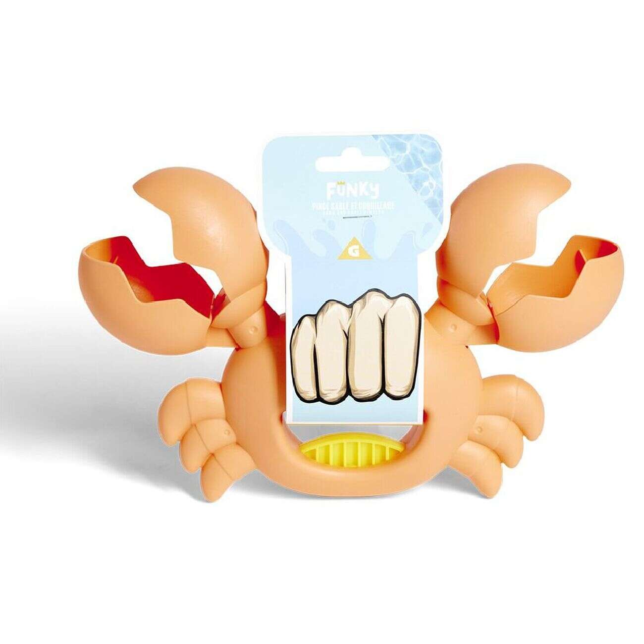 Pince à sable et coquillage forme crabe plastique orange ou vert