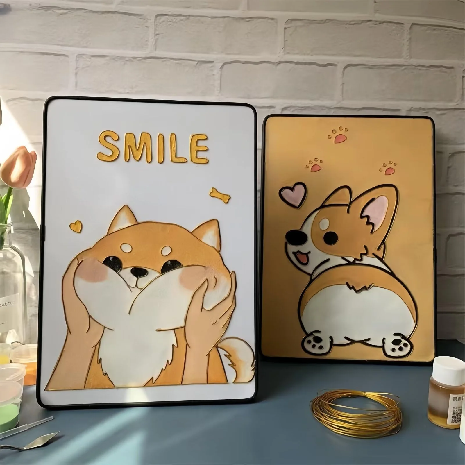 Dogs, DIY Cloisonne Filigree Enamel Kit, with Tutorial& All Tools