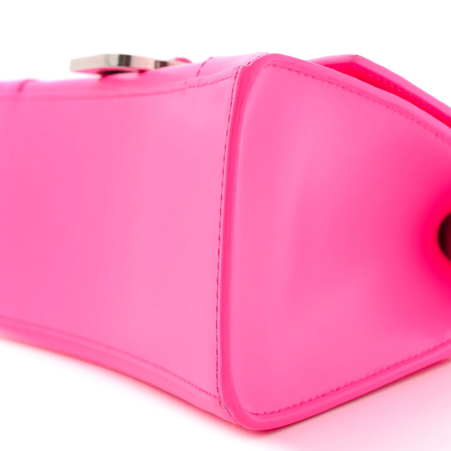 Shiny Box Calfskin Small Hourglass Top Handle Bag Acid Fuchsia