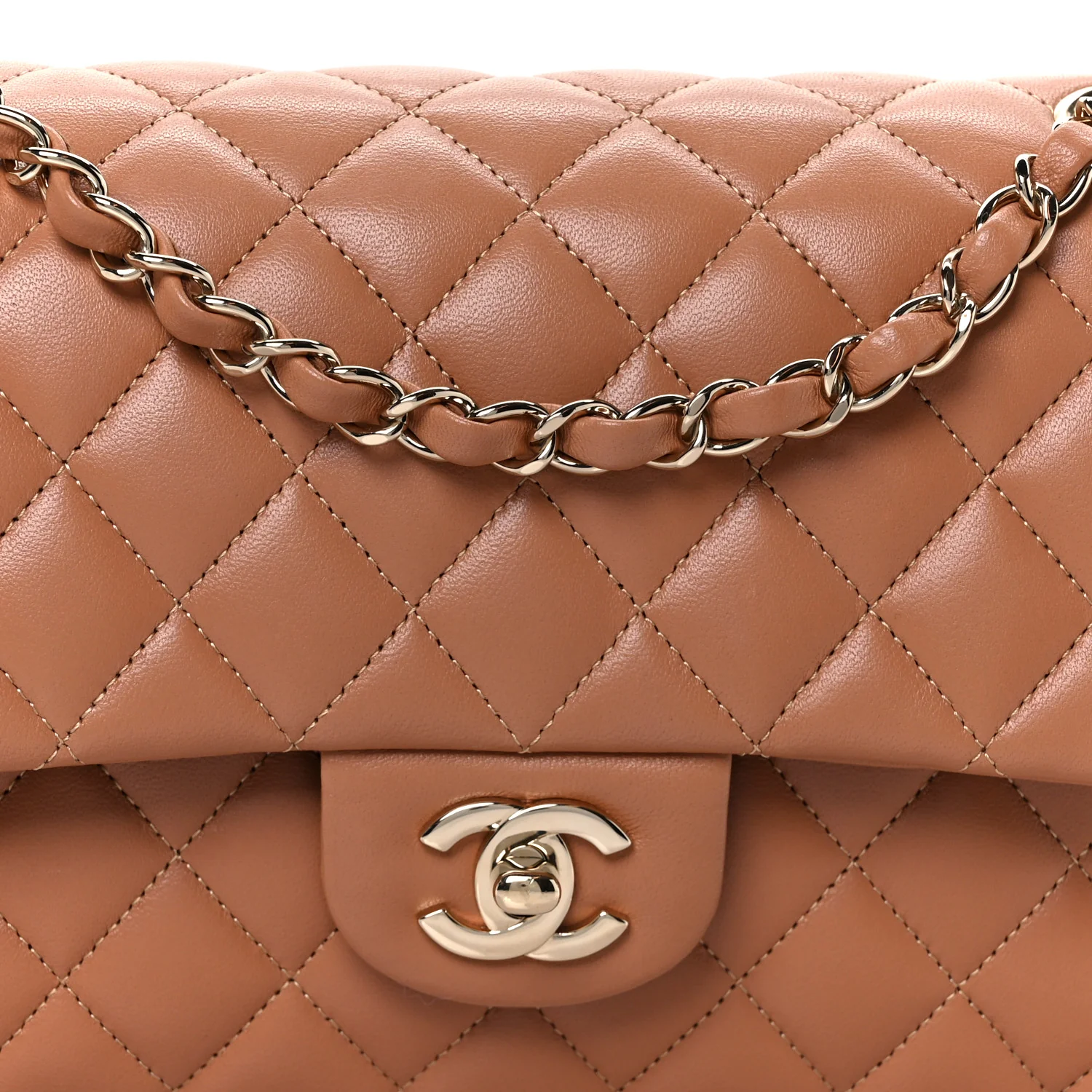 Lambskin Quilted Medium Double Flap Brown