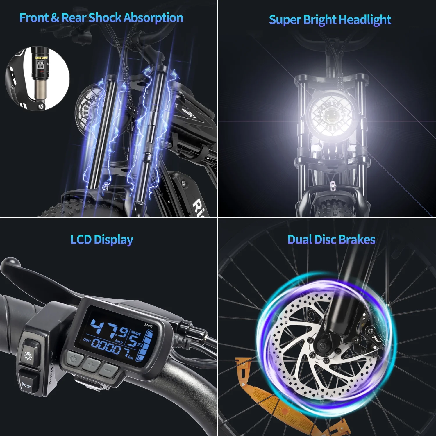 Electric Bike for Adults Q20,1200W 30MPH,48V 15.6Ah Electric Bicycle,7 Speed Full Suspension Mountain Bike UL2849(20''-1200W 48V15.6AH-30MPH) - Image 9