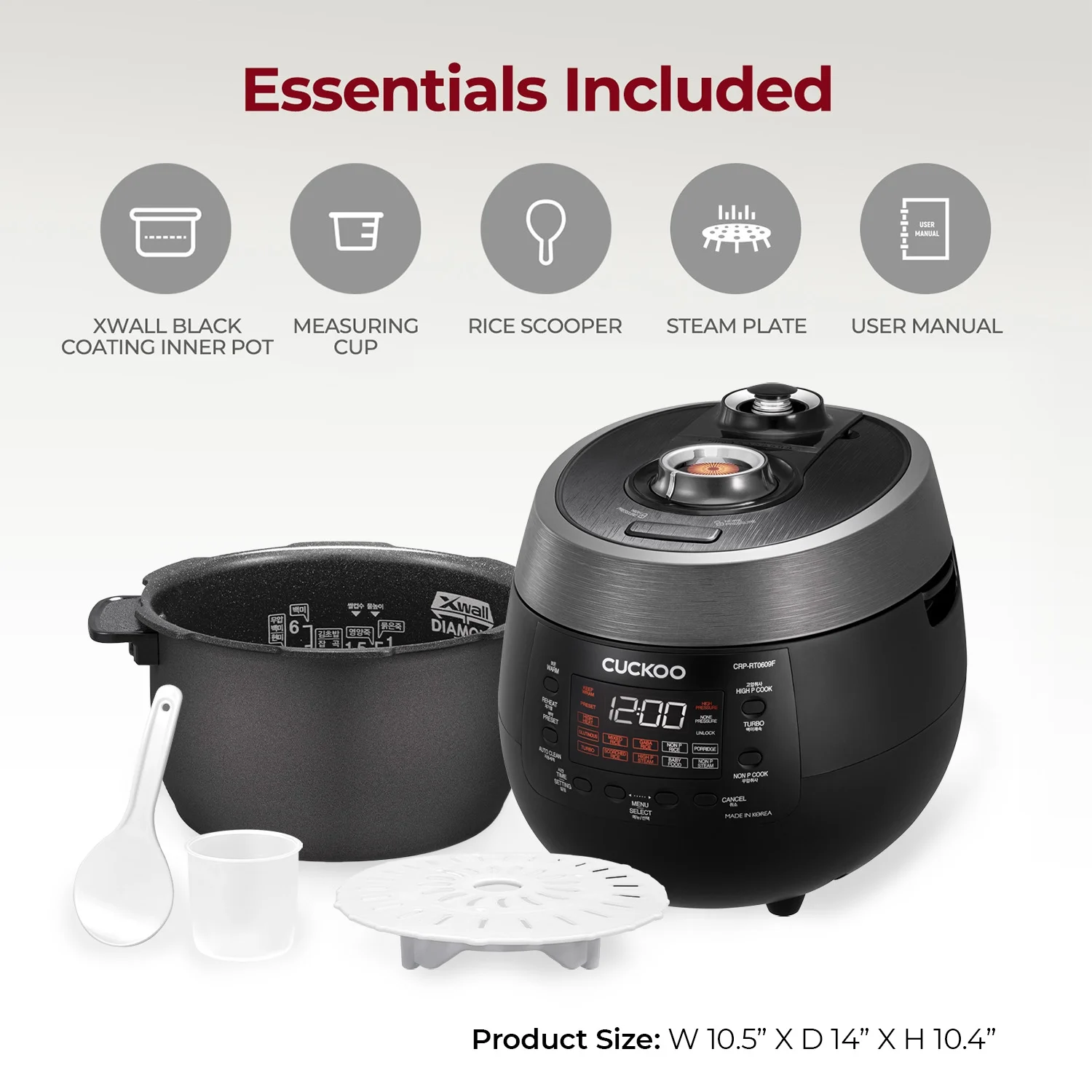 CUCKOO CRP - RT0609FB 6 - Cup (Uncooked) / 12 - Cup (Cooked) Twin Pressure Rice Cooker & Warmer with Nonstick Inner Pot, 14 Menu Options, Safe Steam Release, 3 Voice Guide, Auto Clean (Black)