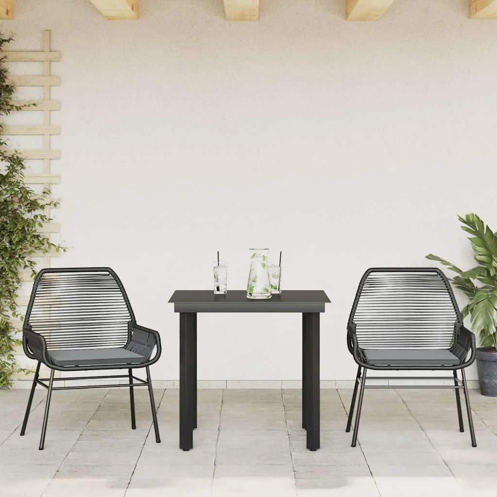Vidaxl 7 Piece Patio Dining Set with Cushions Black Poly Rattan Glass