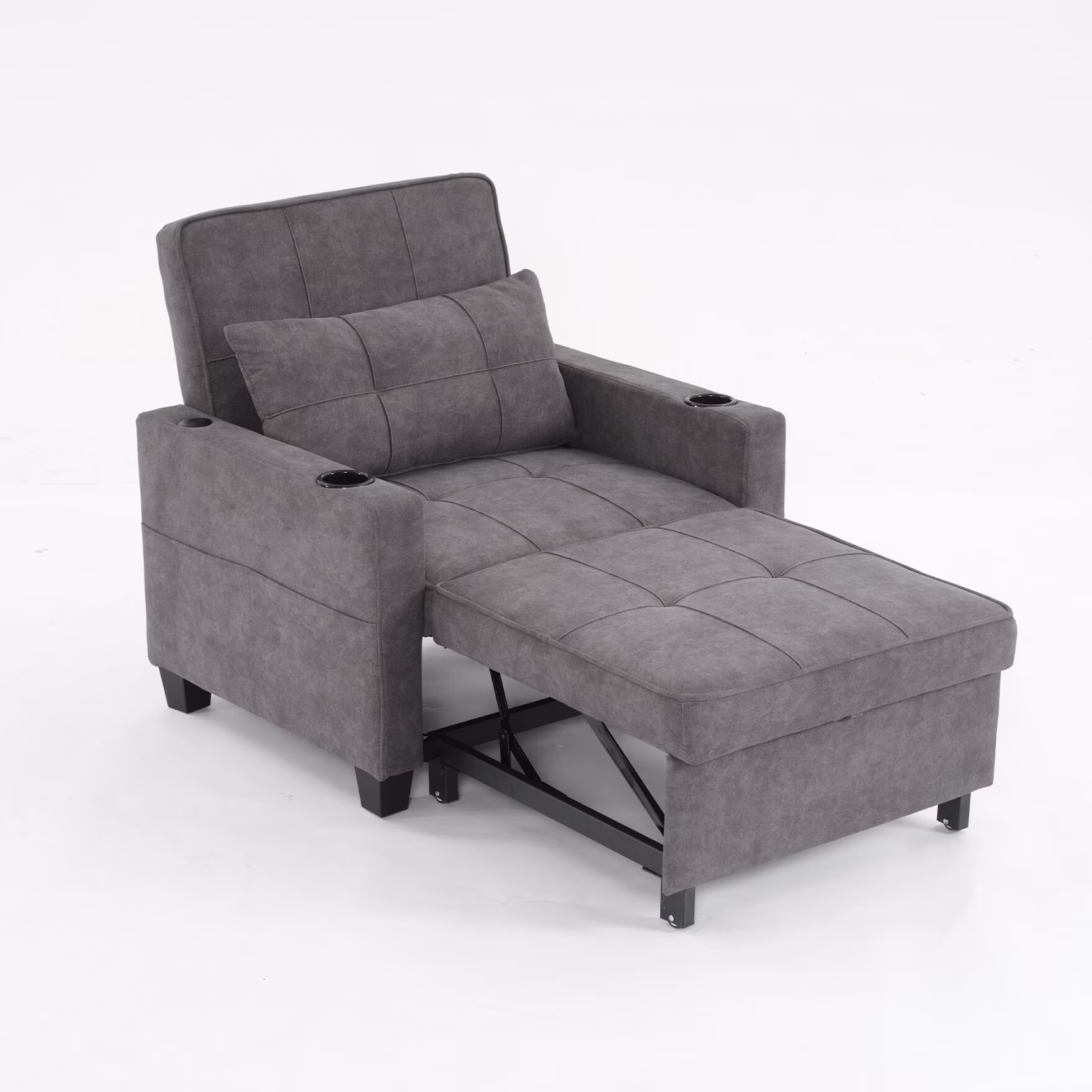 Convertible Futon Sofa Bed, 3 - in - 1 Multi - Functional Sleeper Chair Bed with USB Ports, Adjustable Backrest Recliner, for Living Room Bedroom Small Space, Tech Cloth, Dark Grey