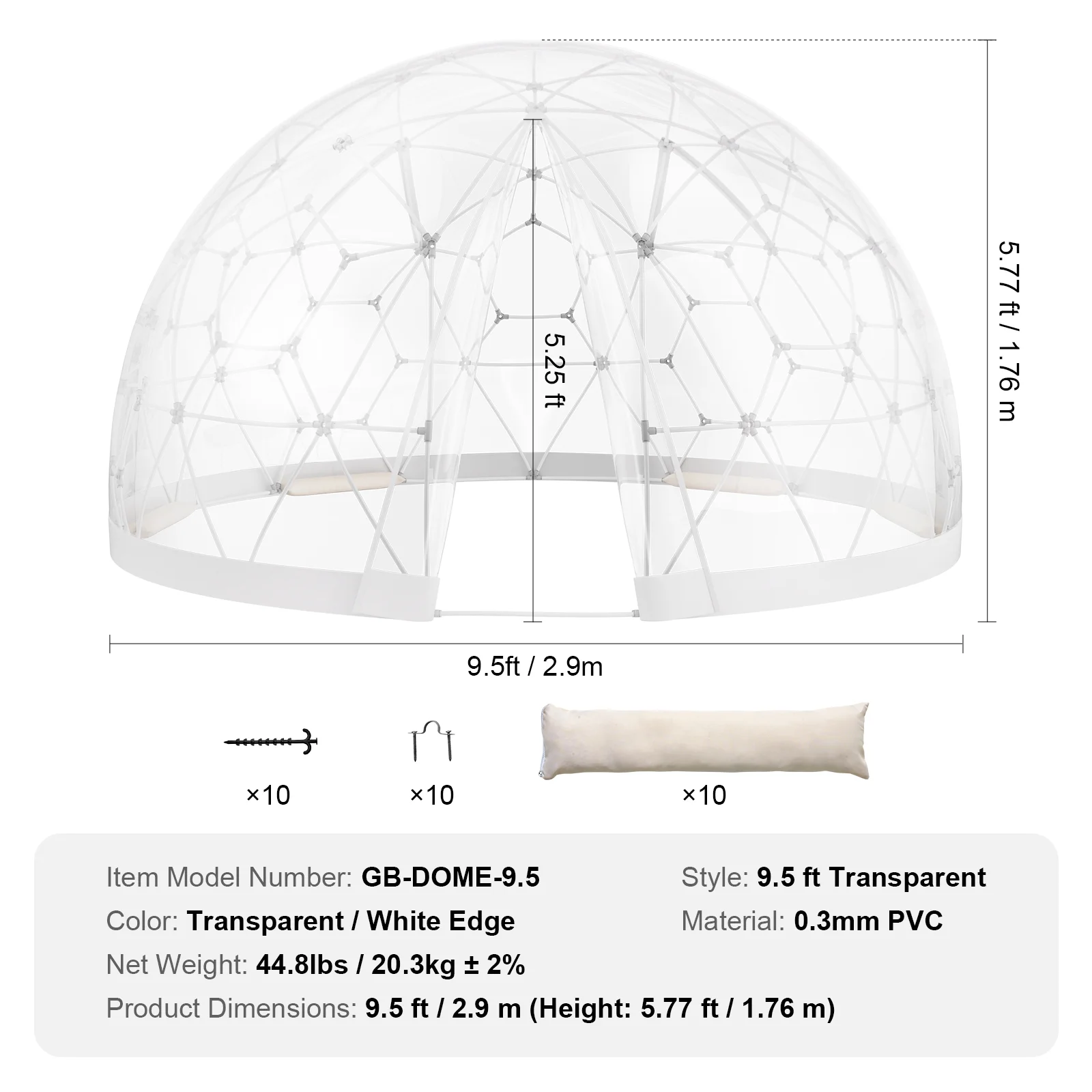 Outdoor Dome Shelter, 9.5 FT Clear PVC Garden Tent, Waterproof Geodesic Dome Tent with Window for Patio, Backyard Dining, and Parties - Image 3