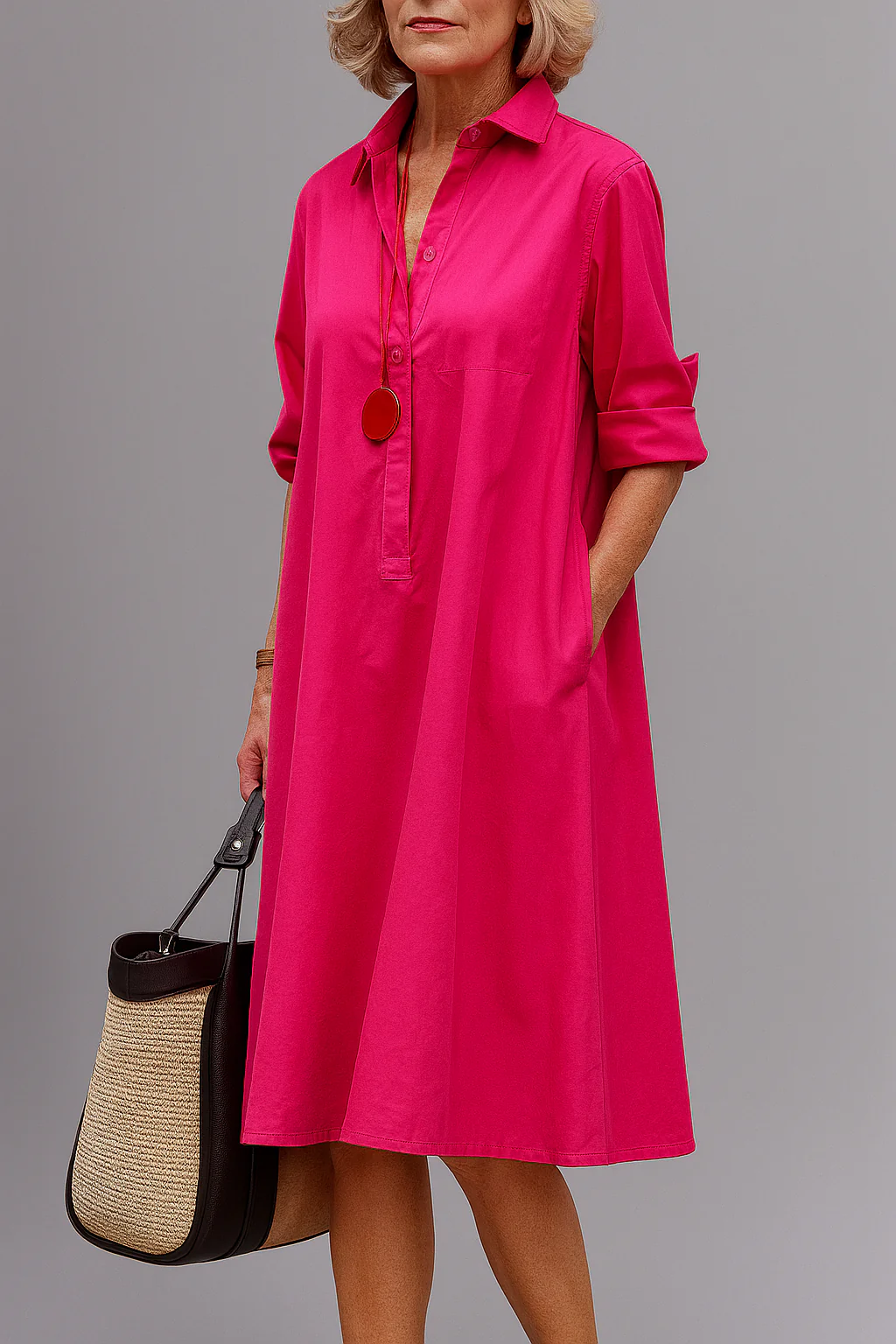 ATELIER ÉLÉGANCE | ROBE MIDI FUCHSIA POUR FEMME