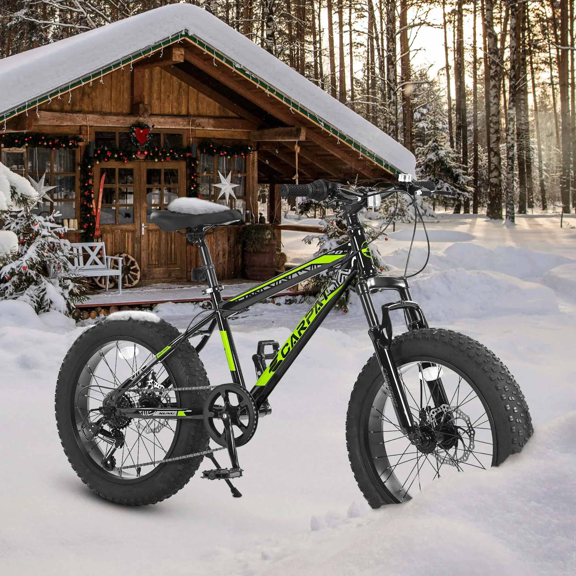 UPANBIKE 20 Inch Fat Tire Mountain Bike 4'' Wide Wheels 7-Speed Dual Disc Brakes High Carbon Steel Frame Front Suspension Snow Beach Trail Bike for Men & Women